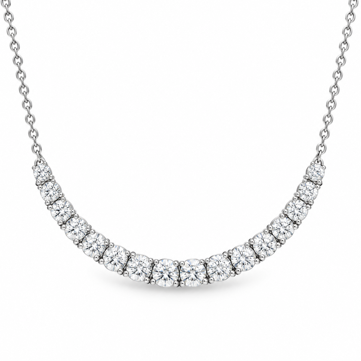 Graduated Round Moissanite Tennis Necklace 14K Gold Vermeil Anniversary Gifts