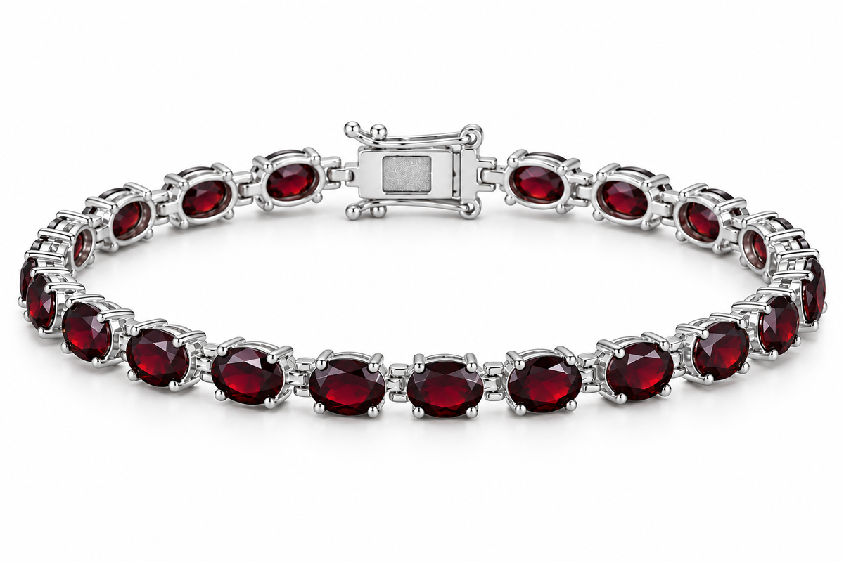 Natural Red Garnet Oval Tennis Bracelet 14K Gold Vermeil Finish January Birthstone