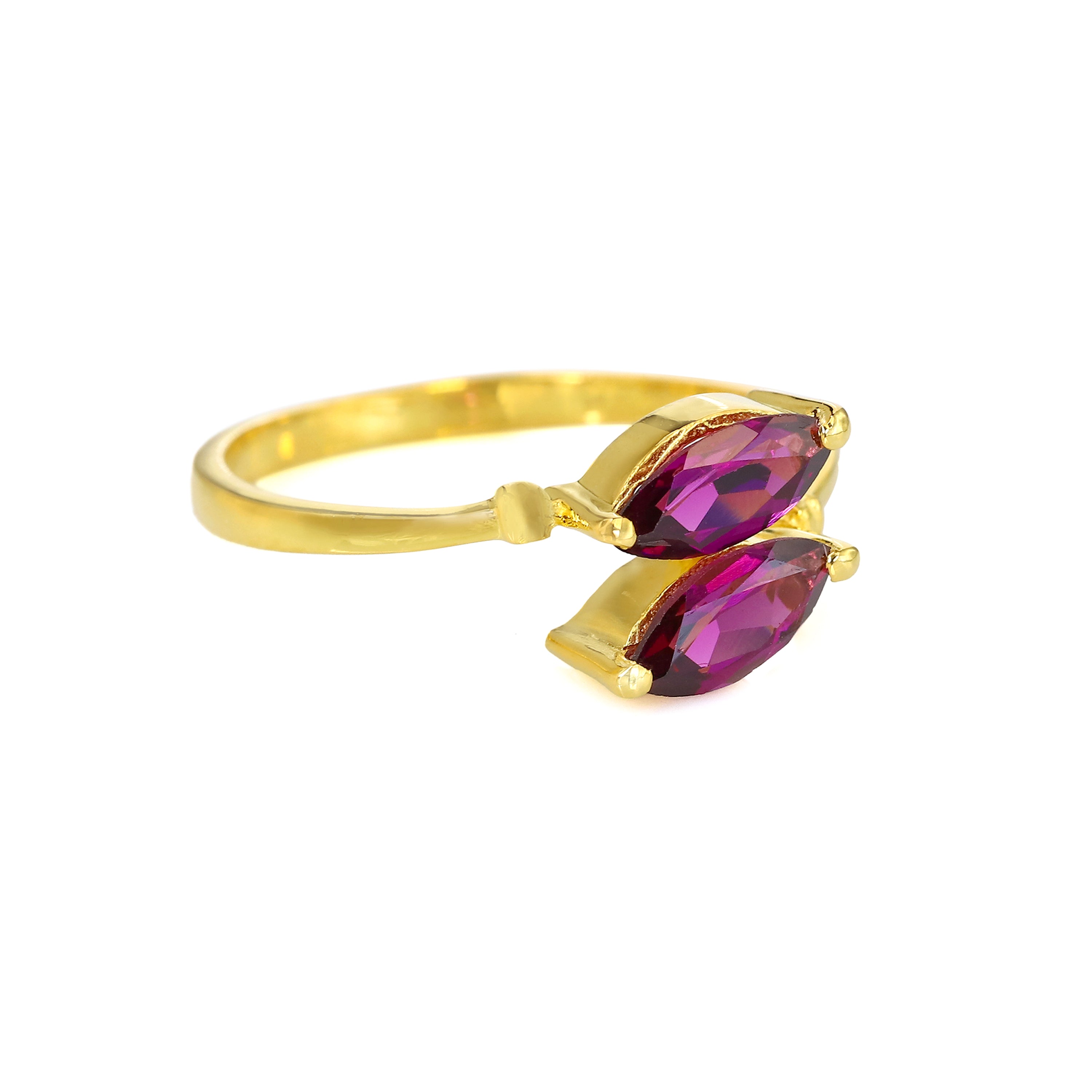Marquise Two Stone Rhodolite Bypass Ring