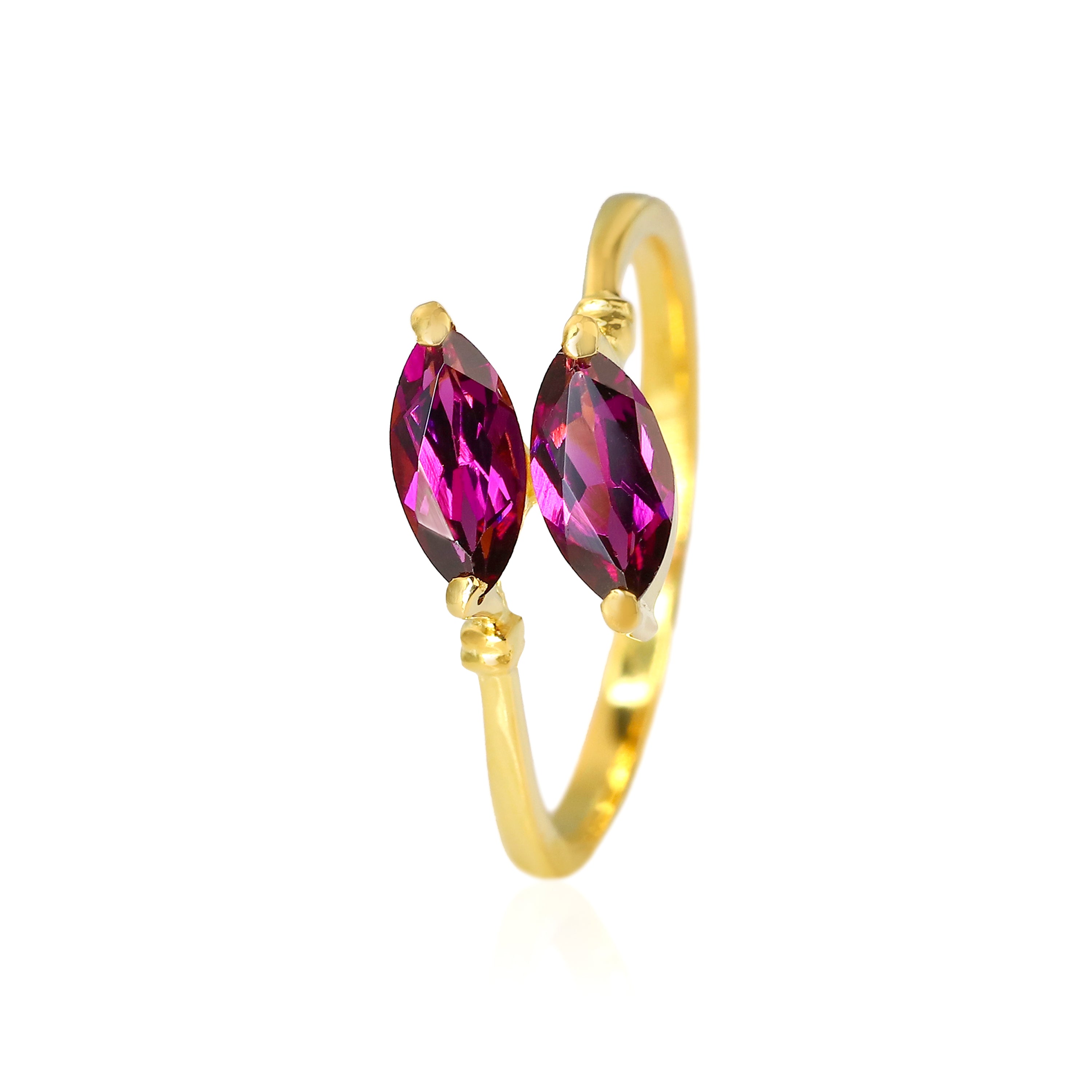 Marquise Two Stone Rhodolite Bypass Ring