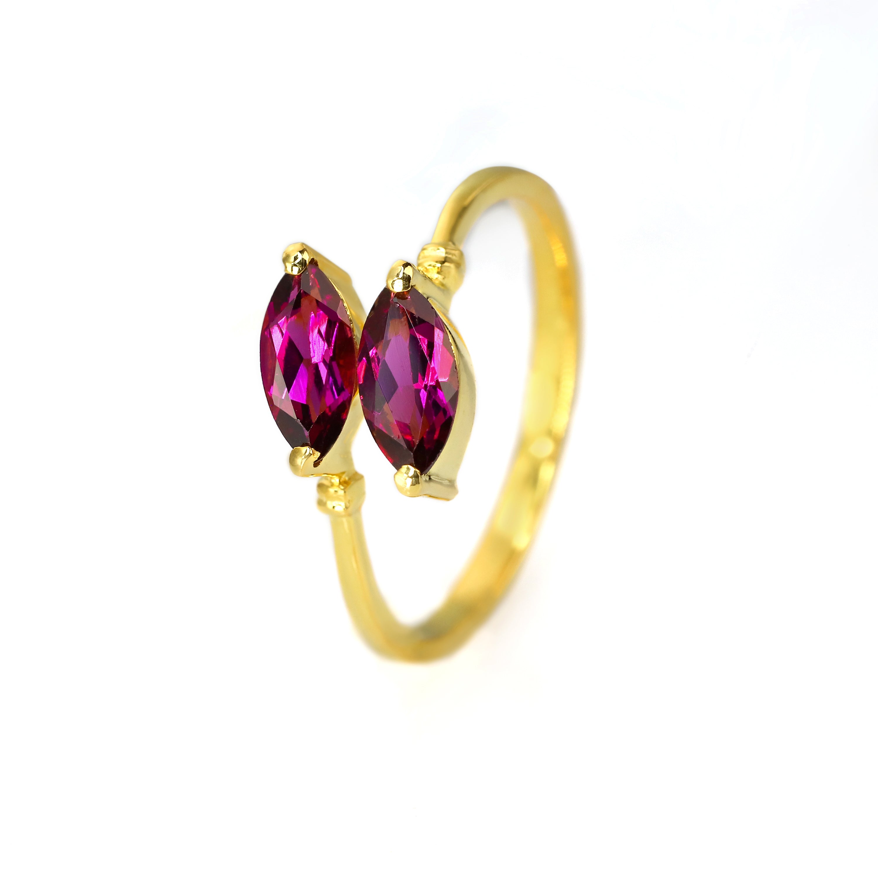 Marquise Two Stone Rhodolite Bypass Ring