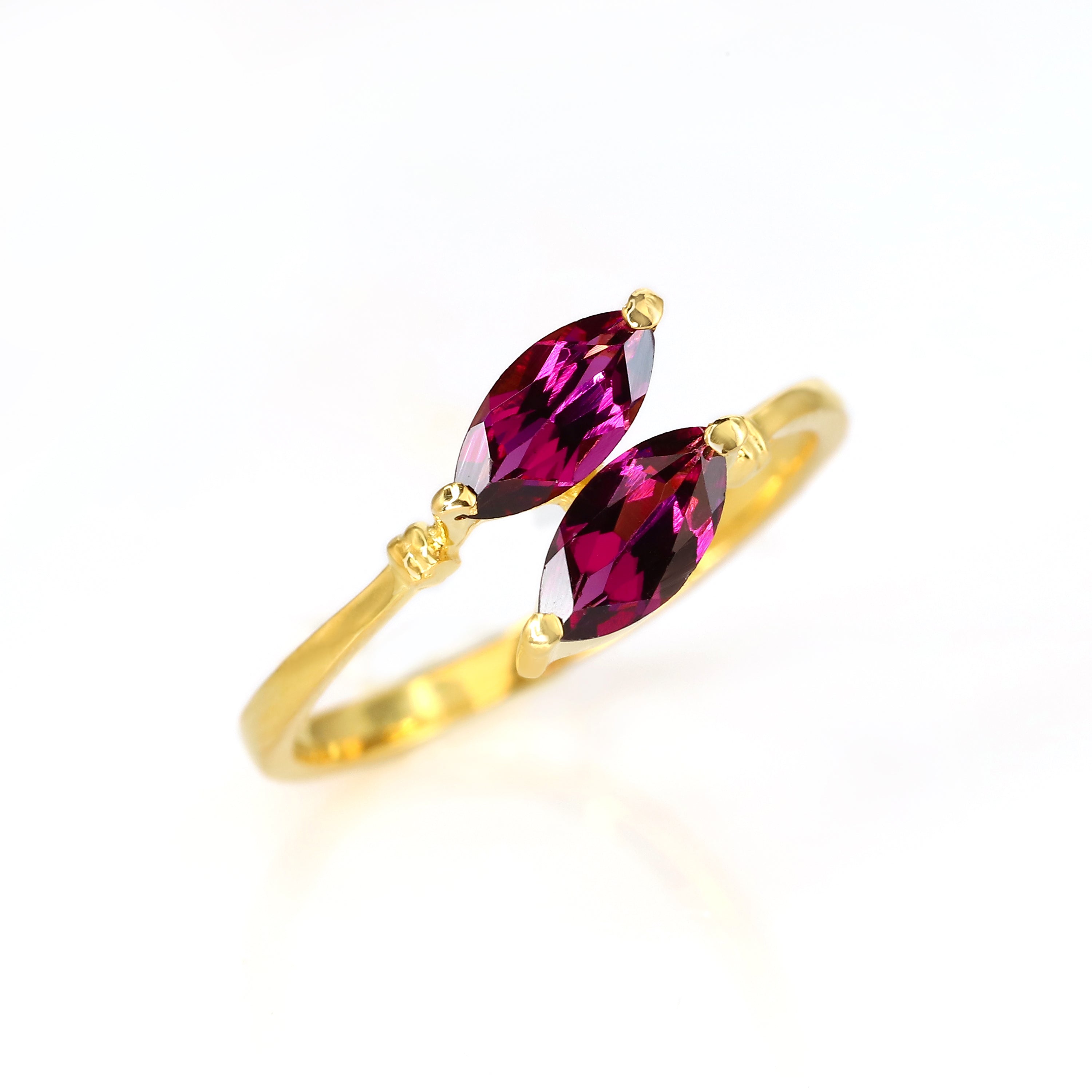 Marquise Two Stone Rhodolite Bypass Ring