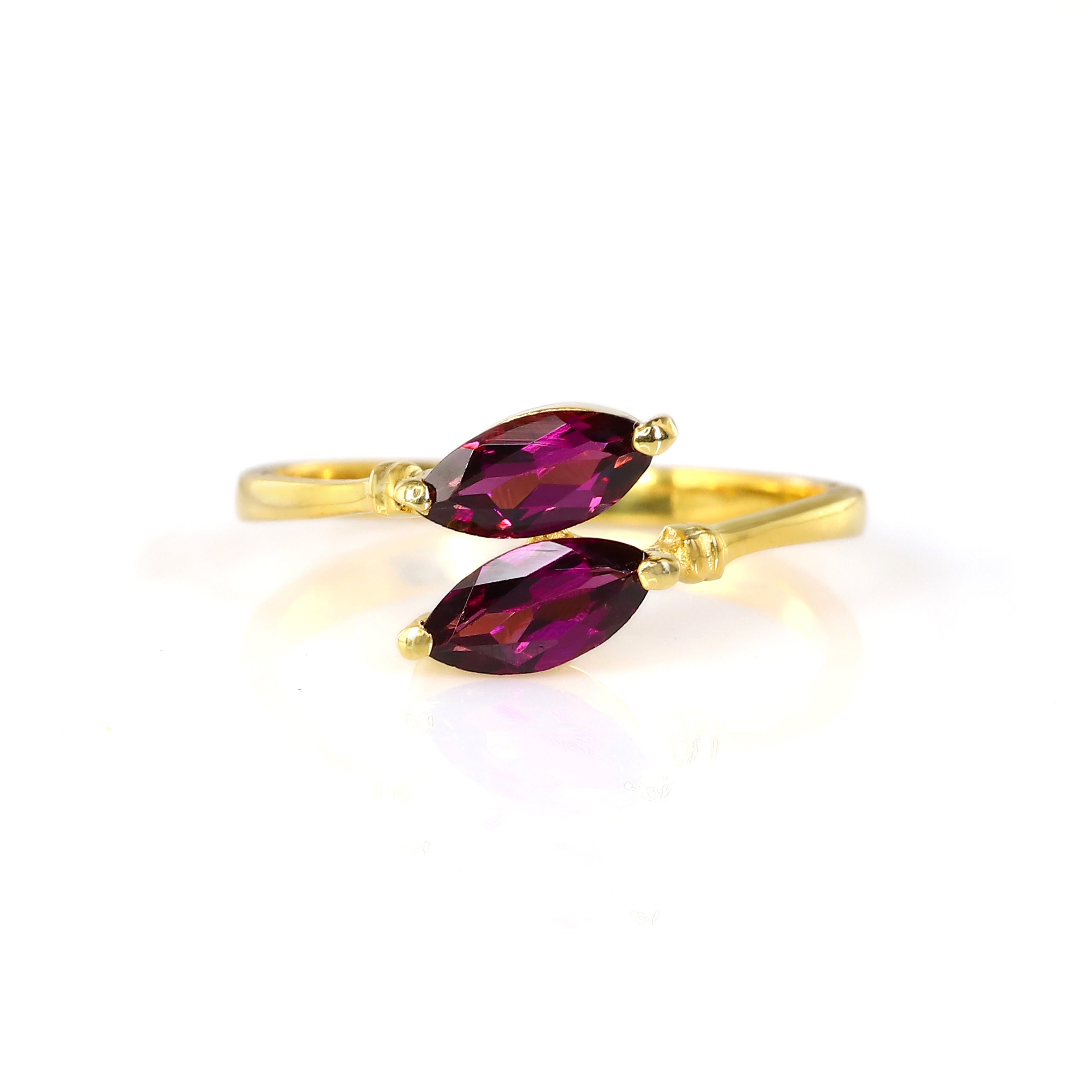 Marquise Two Stone Rhodolite Bypass Ring