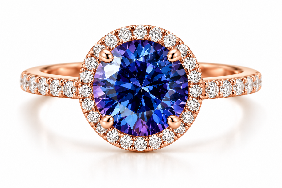 4 CT Blue Alexandrite Moissanite Engagement Ring | 14K White Gold Halo, Pave Band