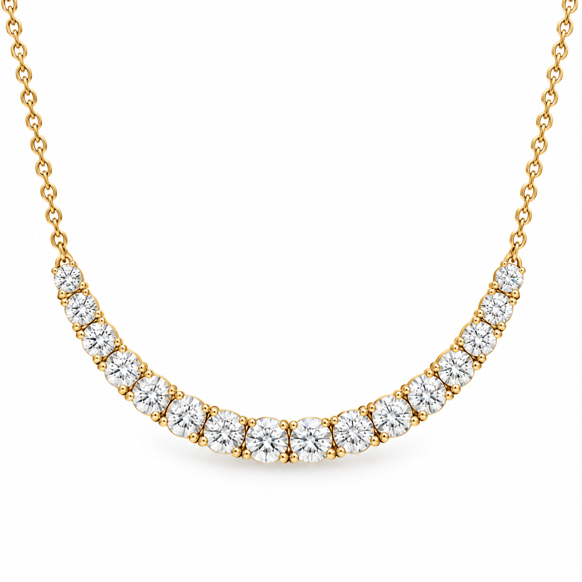 Graduated Round Moissanite Tennis Necklace 14K Gold Vermeil Anniversary Gifts