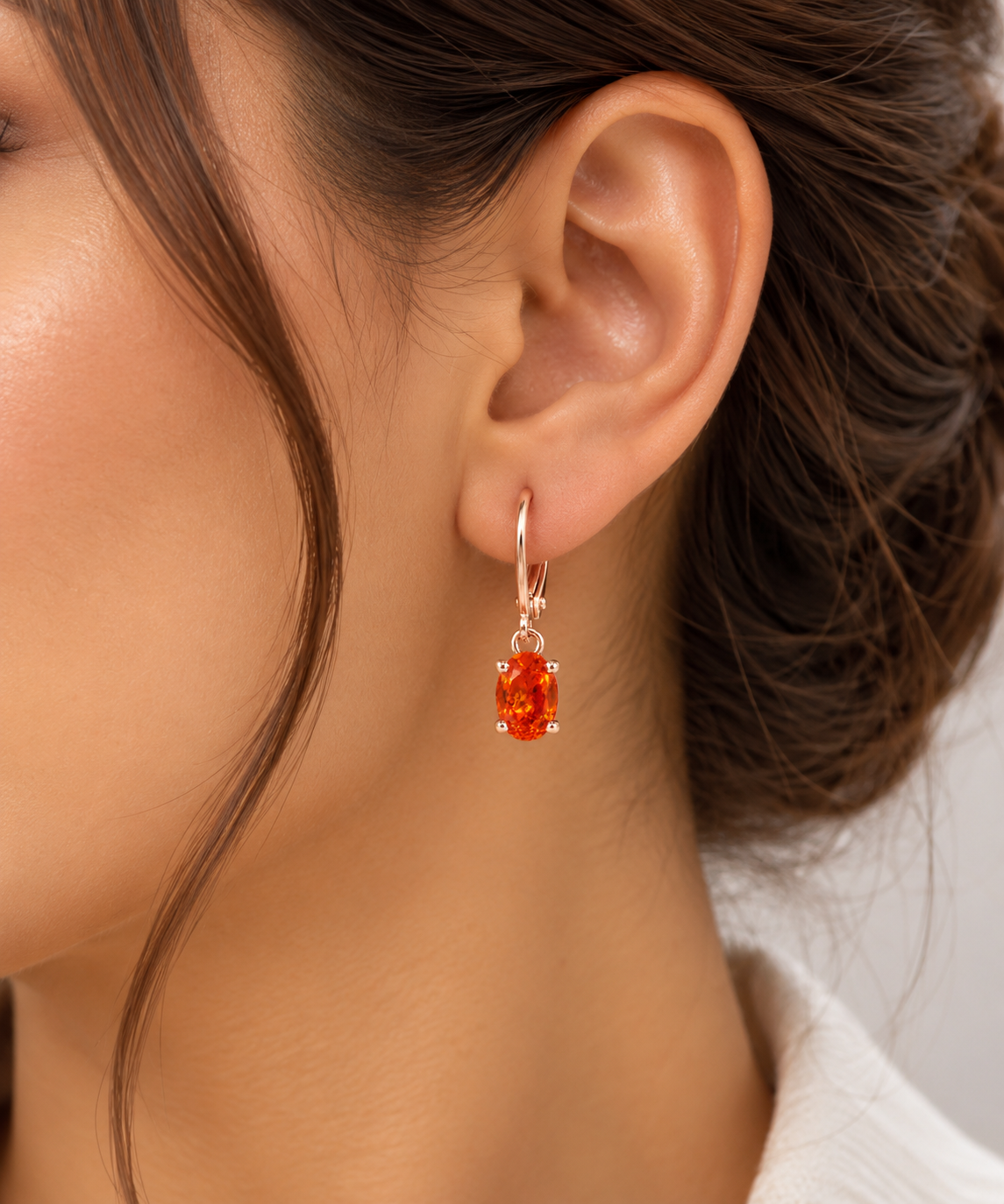 Natural Fire Opal Lever Back Drop Earrings in 14k Gold