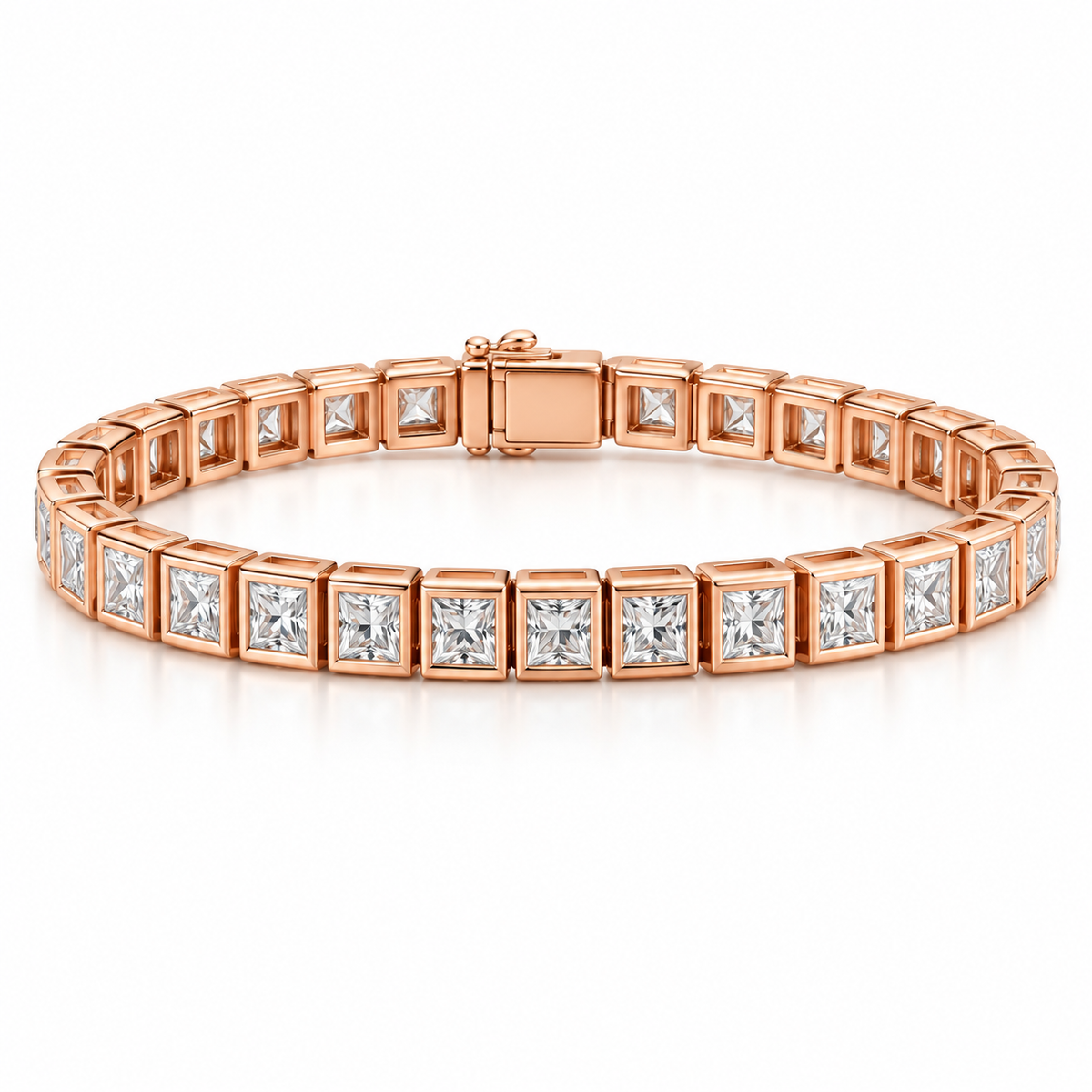 3mm Princess cut Moissanite Tennis Bracelet 14k Gold Vermeil Finish Bezel Set
