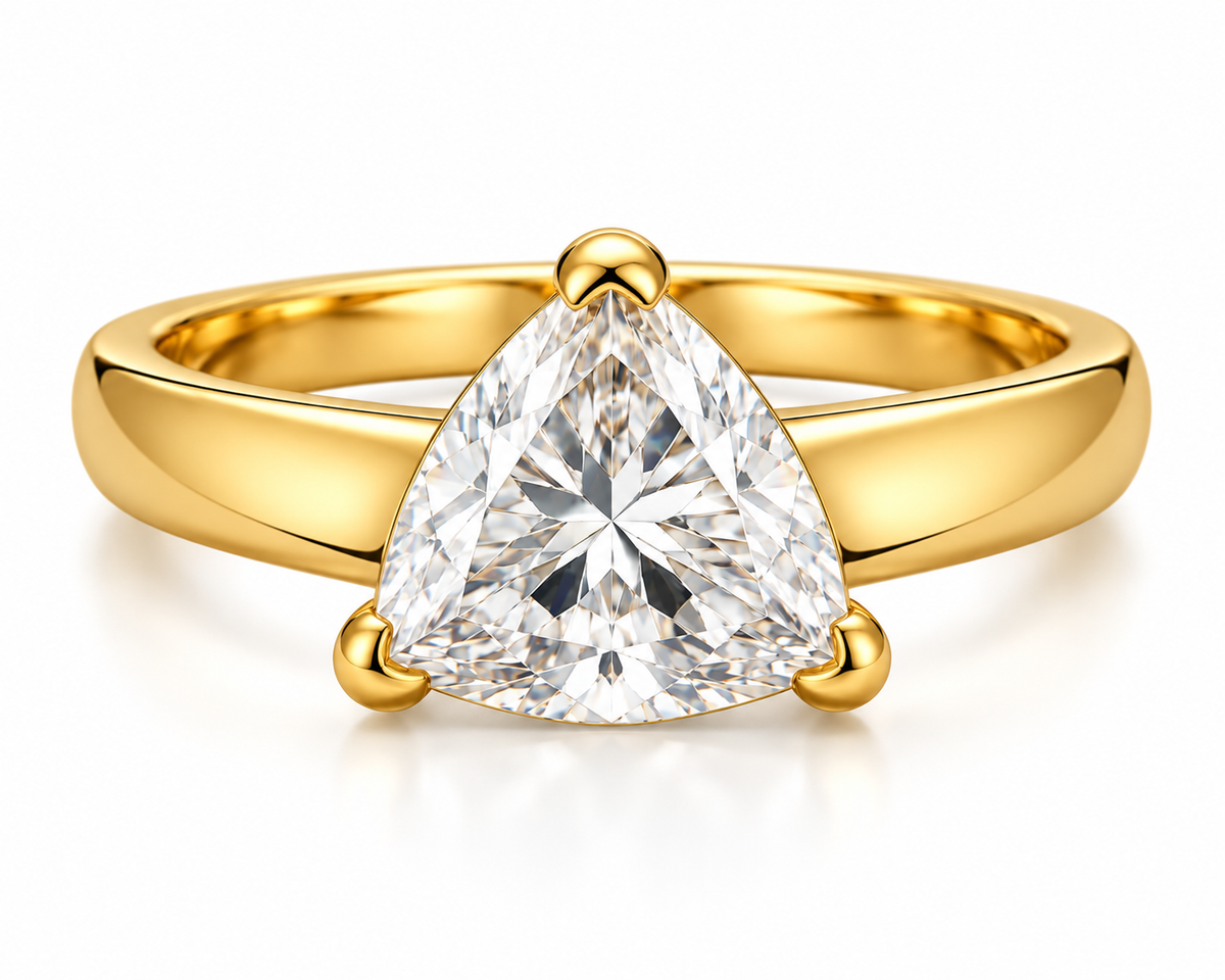 3 Carat Trillion Moissanite Solitaire Ring 14K Yellow Gold Engagement Ring