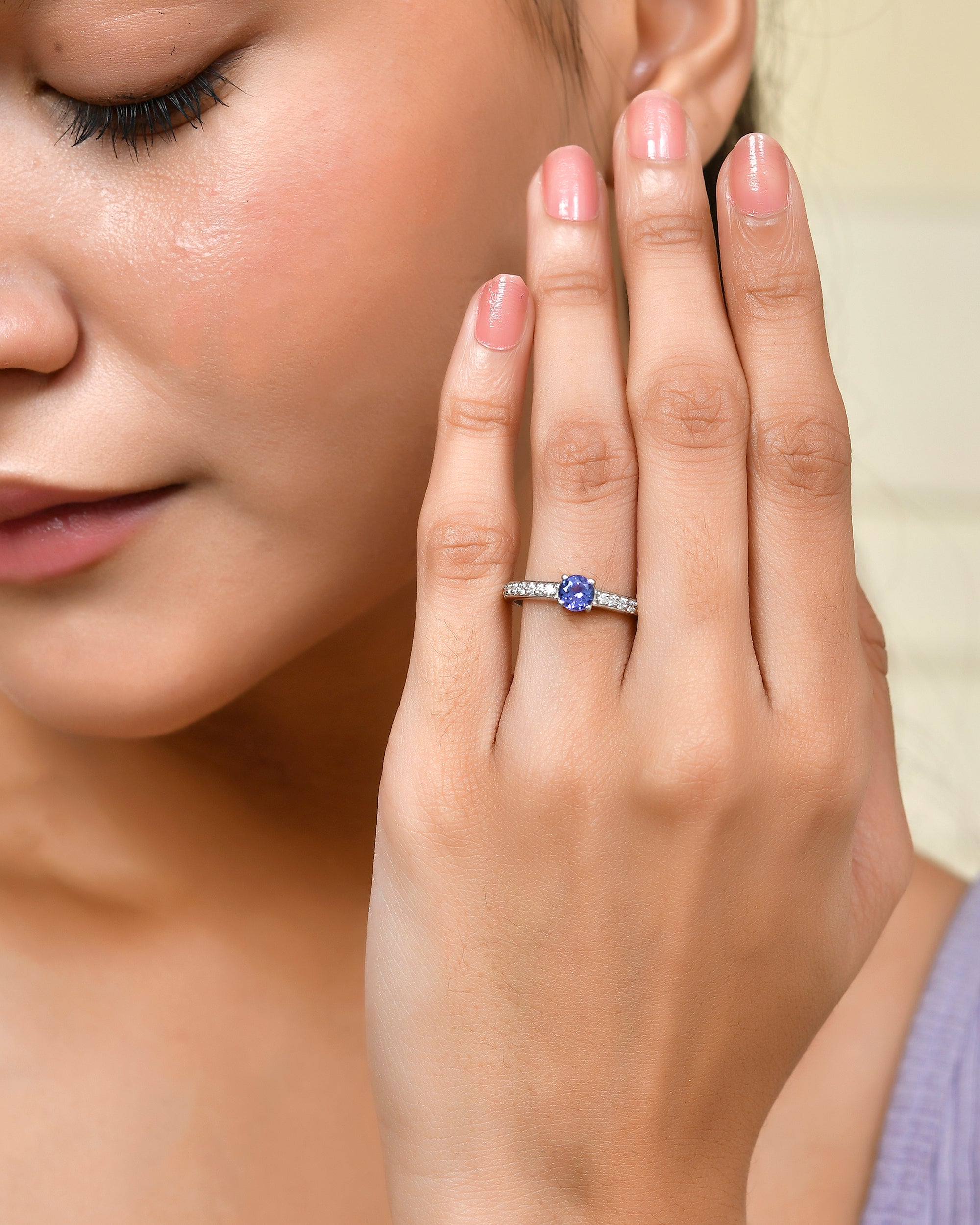 Round Tanzanite Tapered Shank Solitaire Engagement Ring