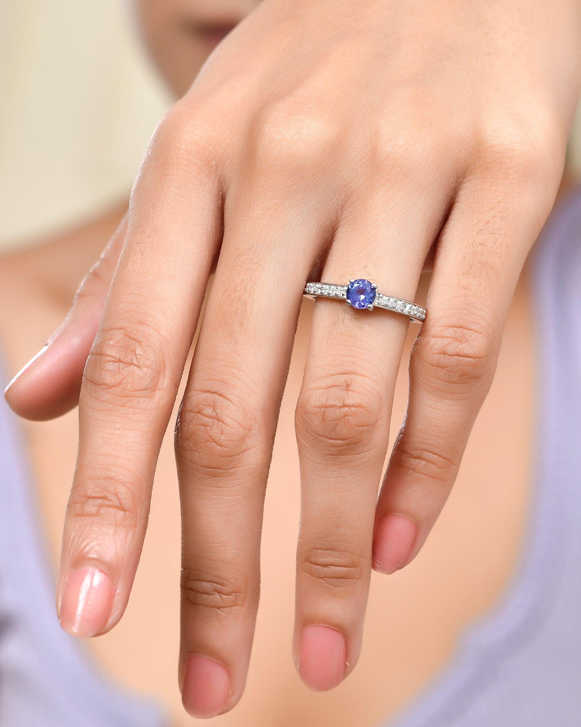 Round Tanzanite Tapered Shank Solitaire Engagement Ring