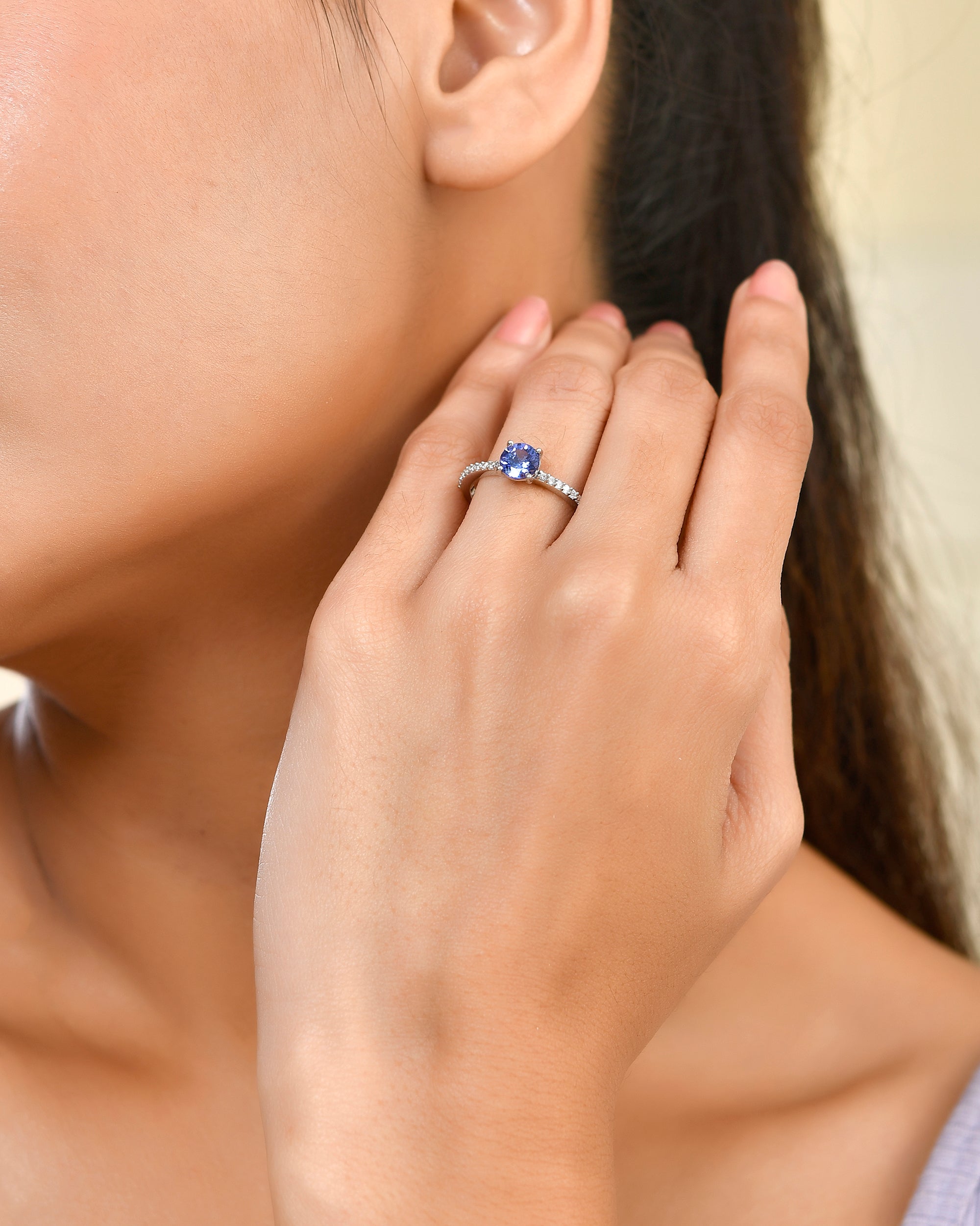 Round Tanzanite Ring with Moissanite Accent