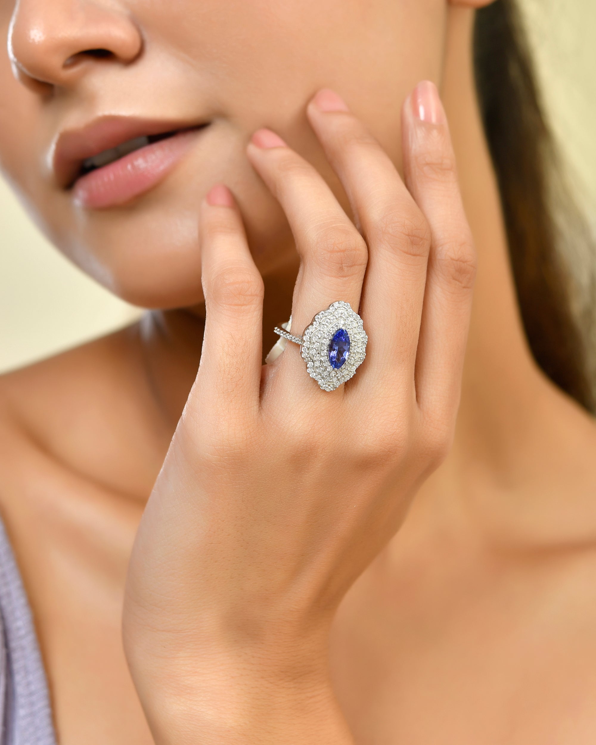 Marquise Tanzanite with Valley Moissanite Halo