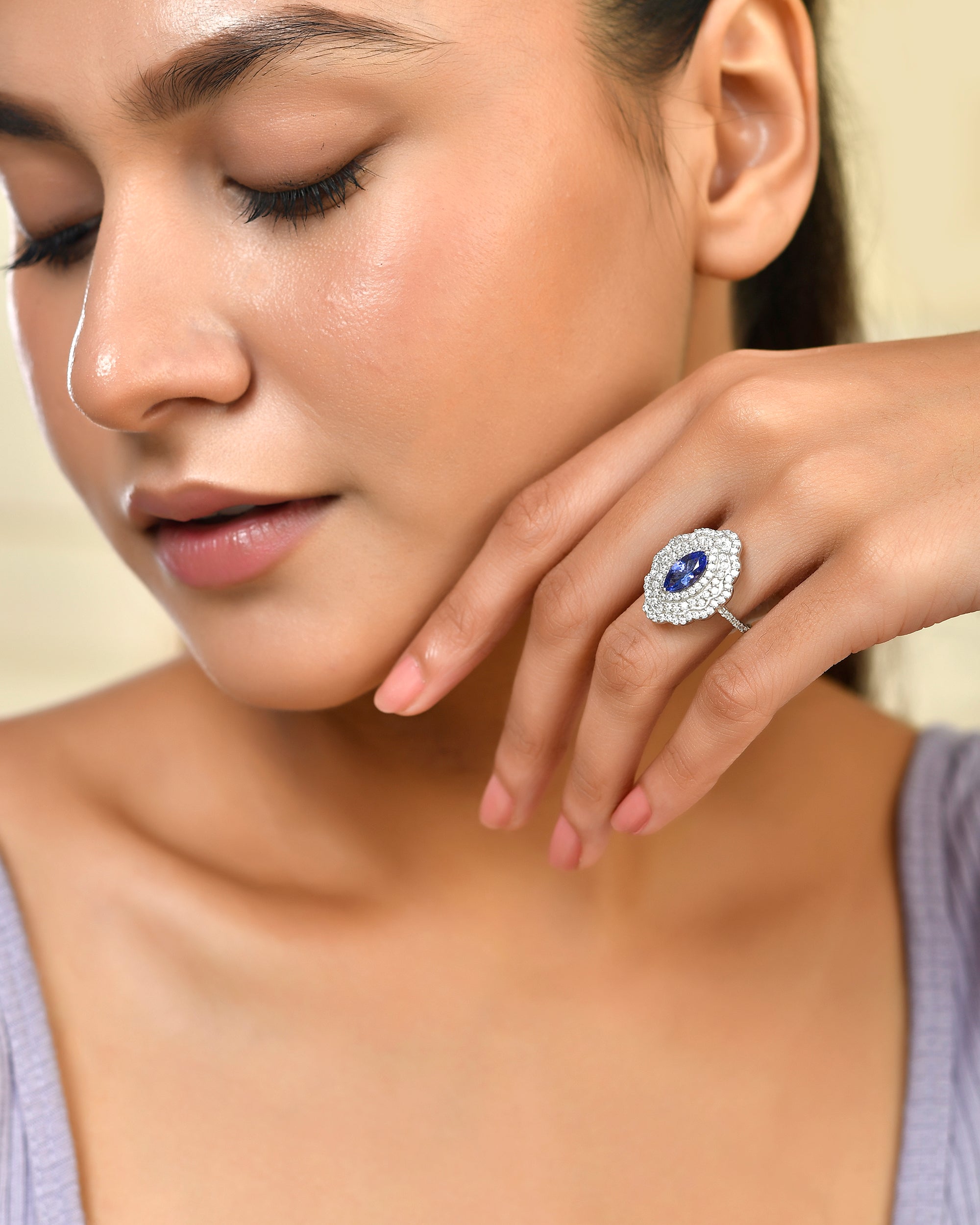 Marquise Tanzanite with Valley Moissanite Halo