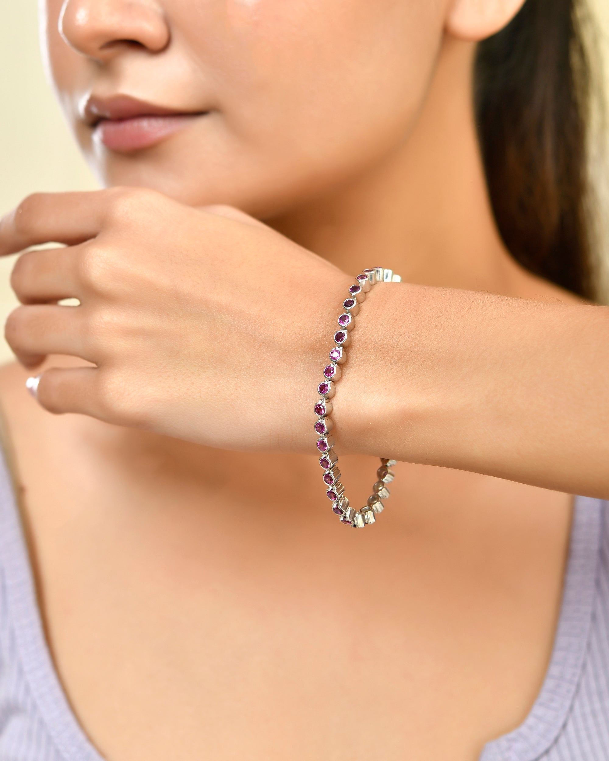 Bezel Set Round Rhodolite Tennis Bracelet