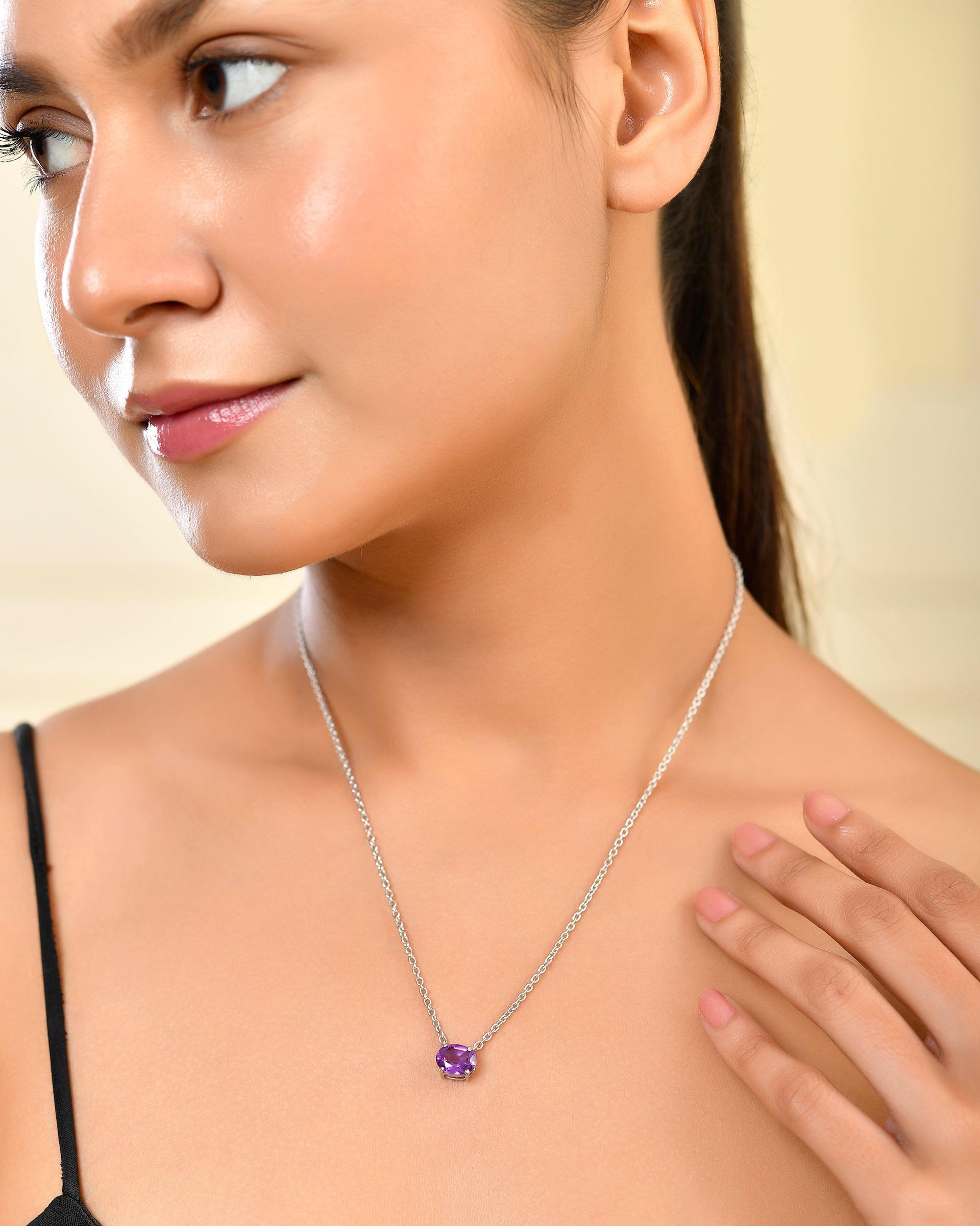 East-West Alexandrite Moissanite Solitaire Pendant
