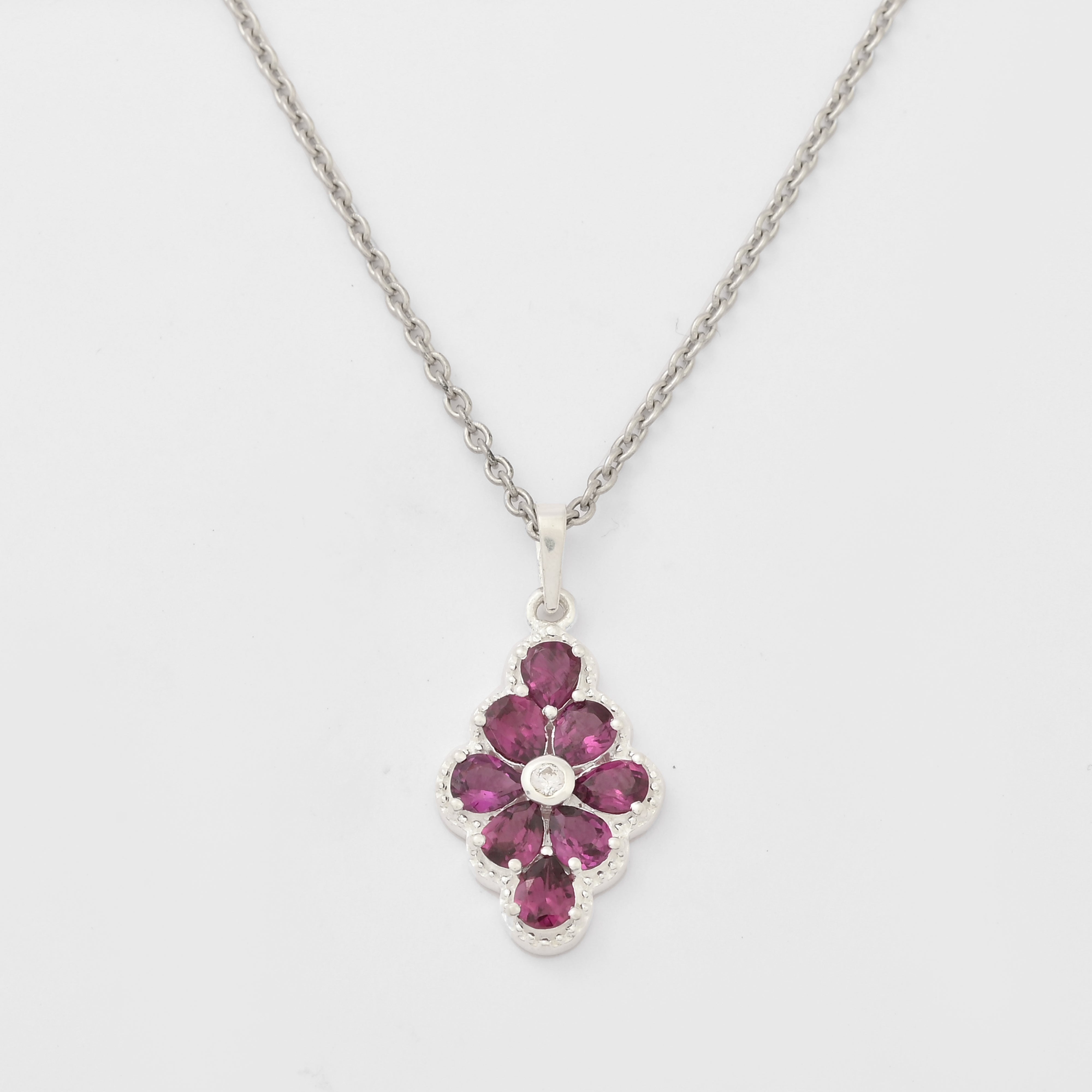 Rhodolite Cluster Pendant with Moissanite