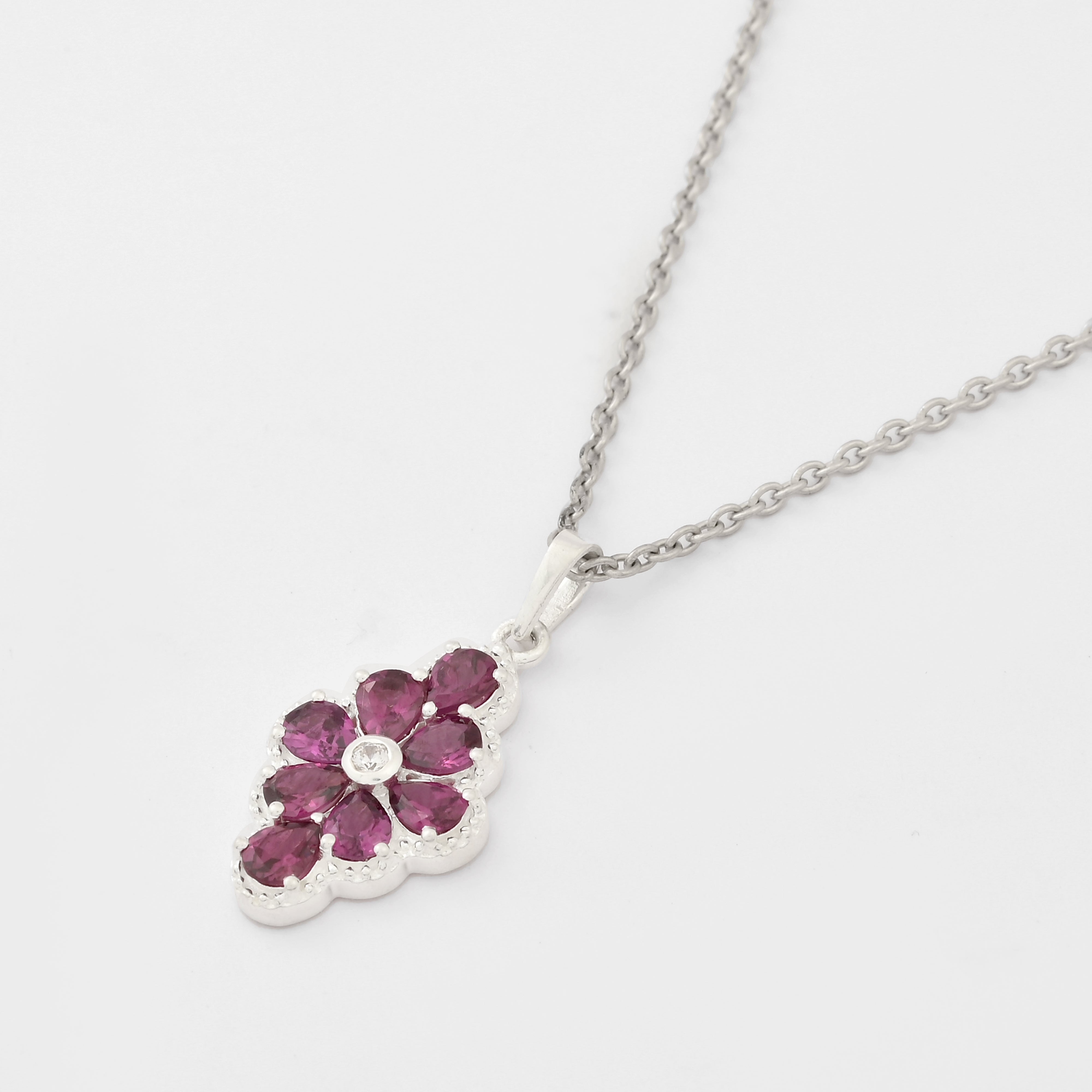 Rhodolite Cluster Pendant with Moissanite
