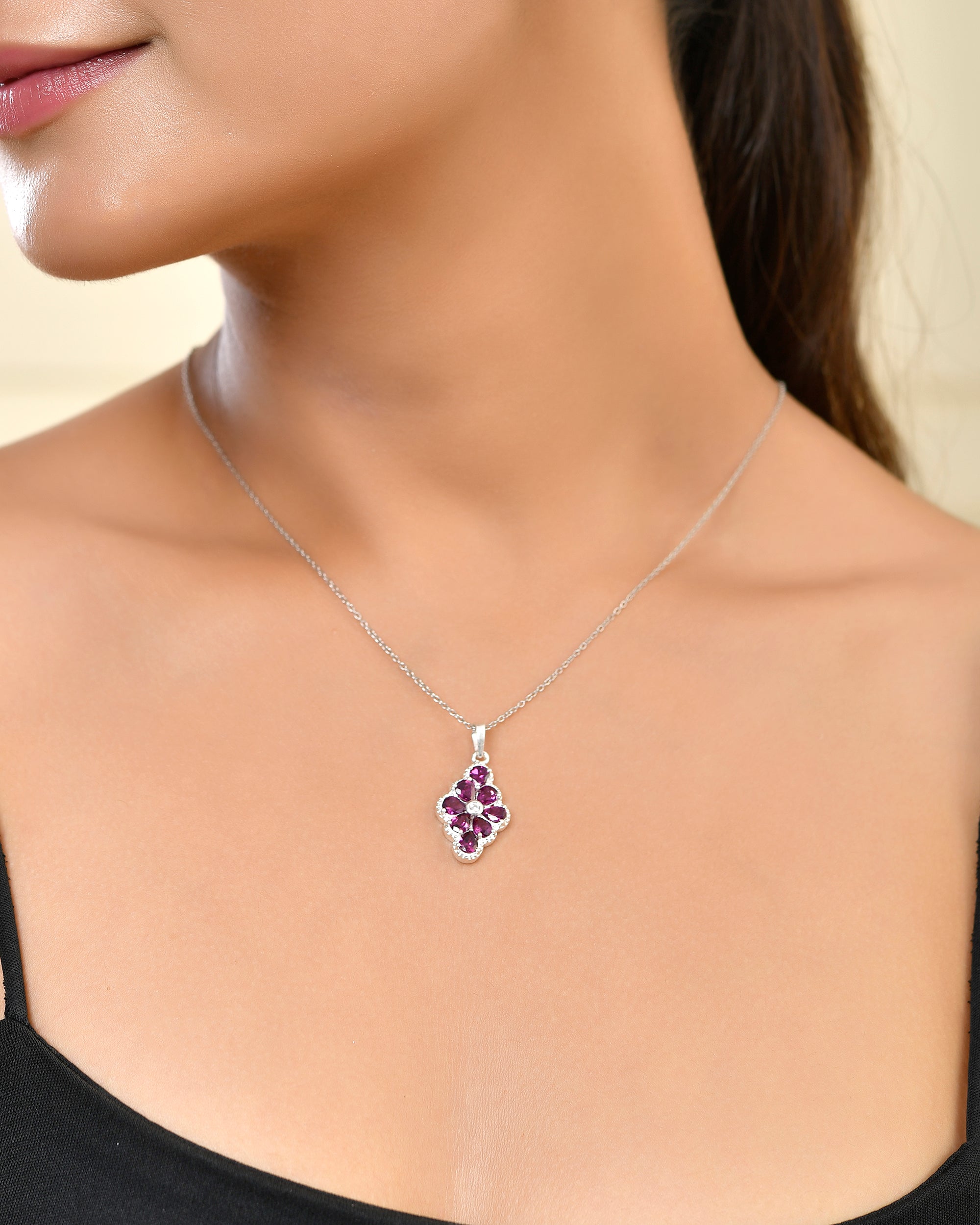 Rhodolite Cluster Pendant with Moissanite