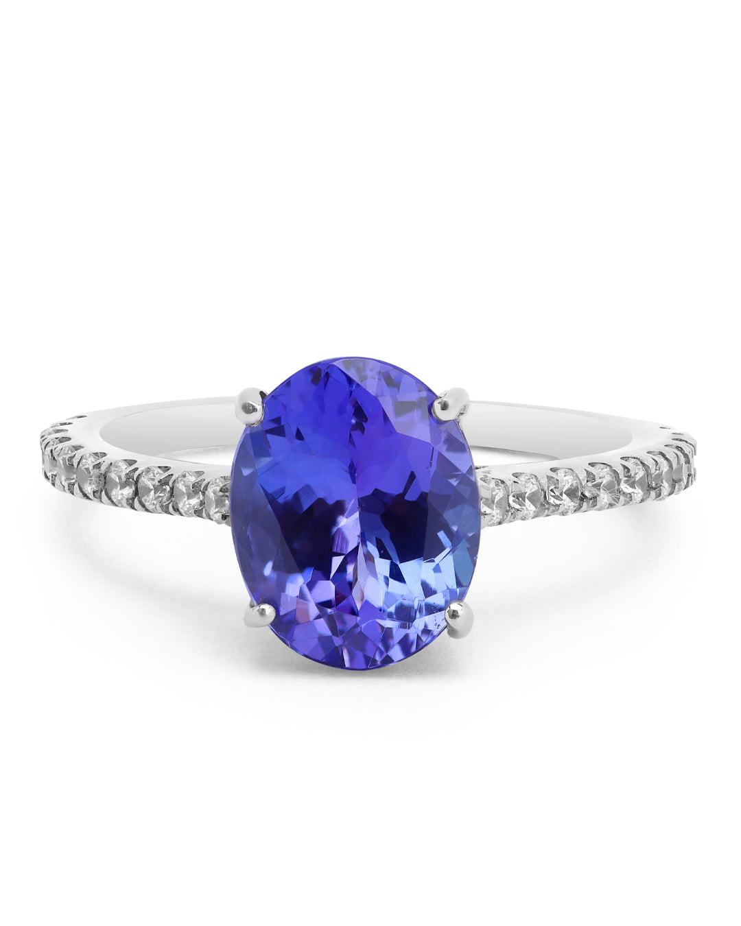 Sleek Shank Oval Cut Tanzanite Ring With Moissanite Accents