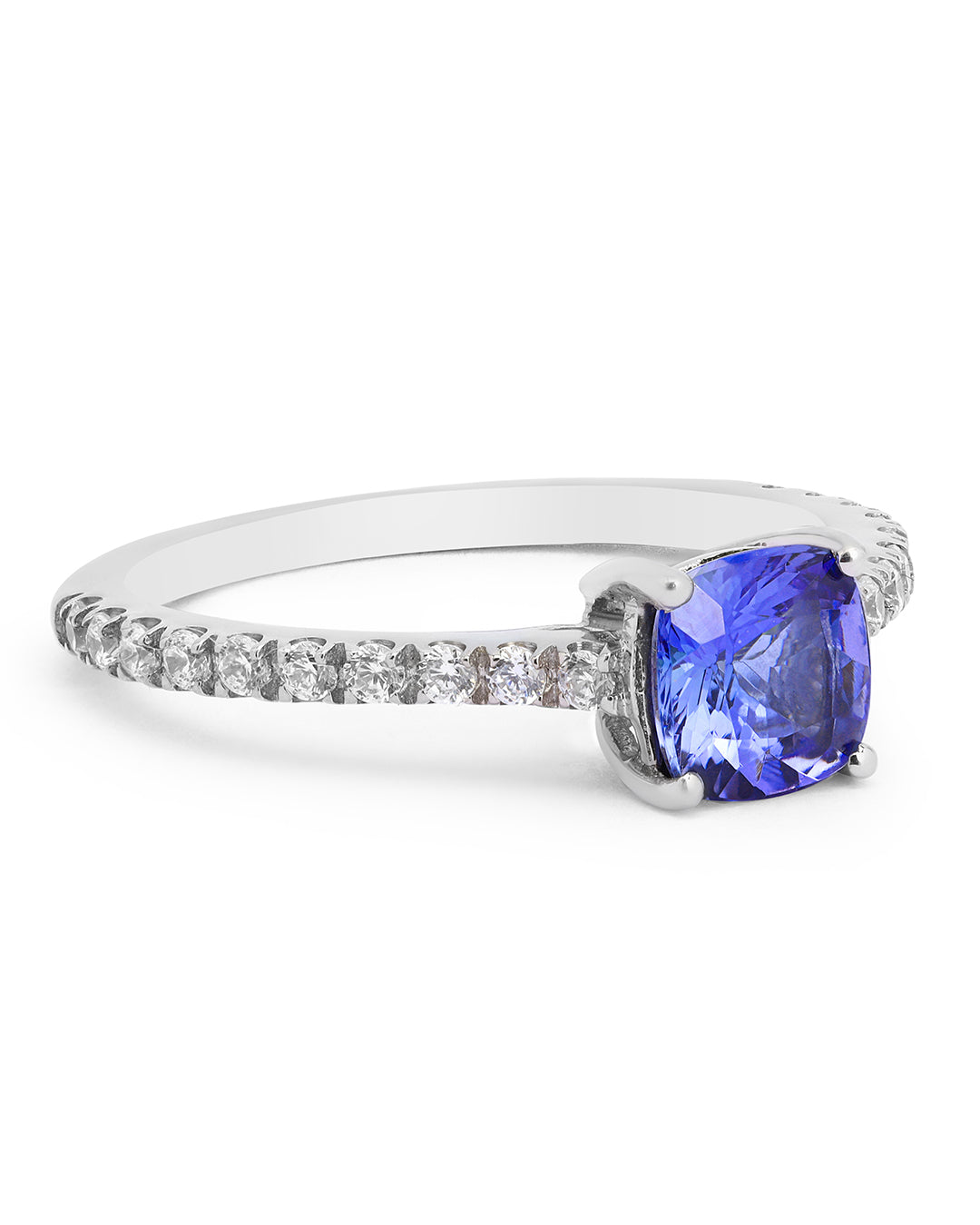 Cushion Tanzanite Ring with Moissanite Accents