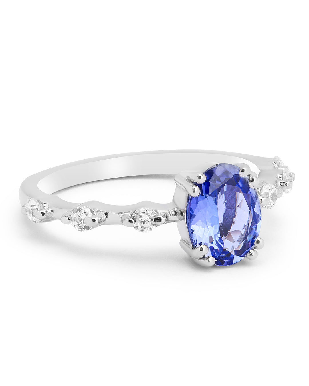 Elegant gemstone ring in sterling silver with intricate detailing.