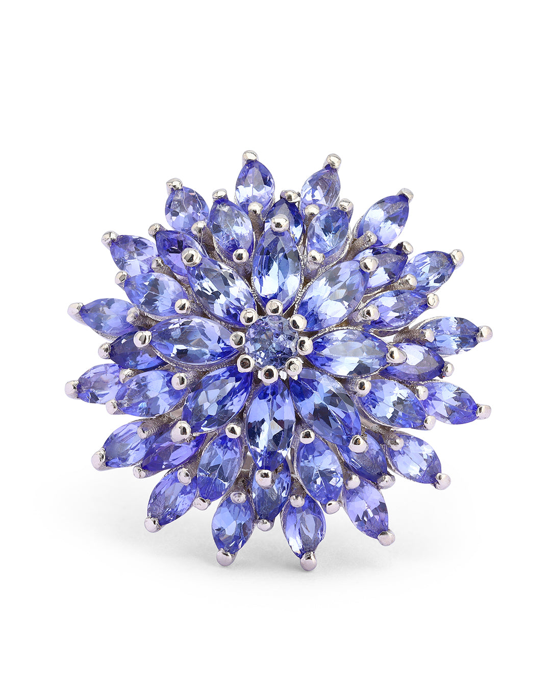 Elegant gemstone ring in sterling silver with intricate detailing.