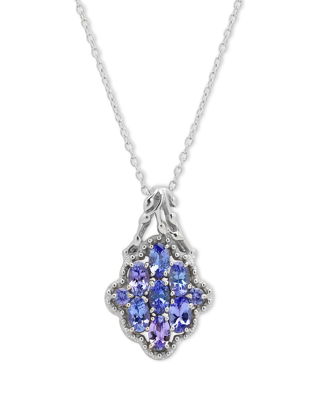 Unique pendant with a oval-cut gemstone in a prong setting.
