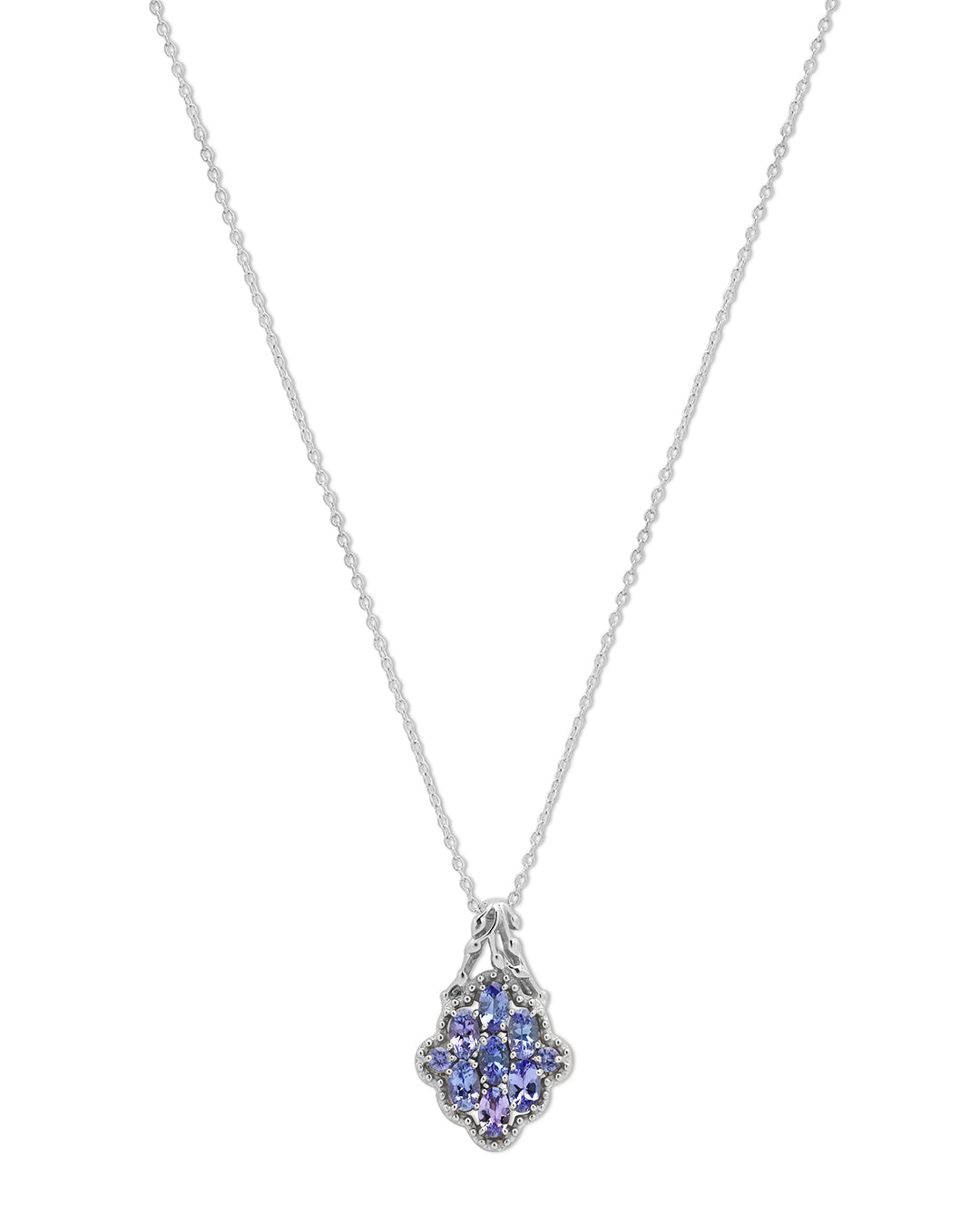 Unique pendant with a oval-cut gemstone in a prong setting.