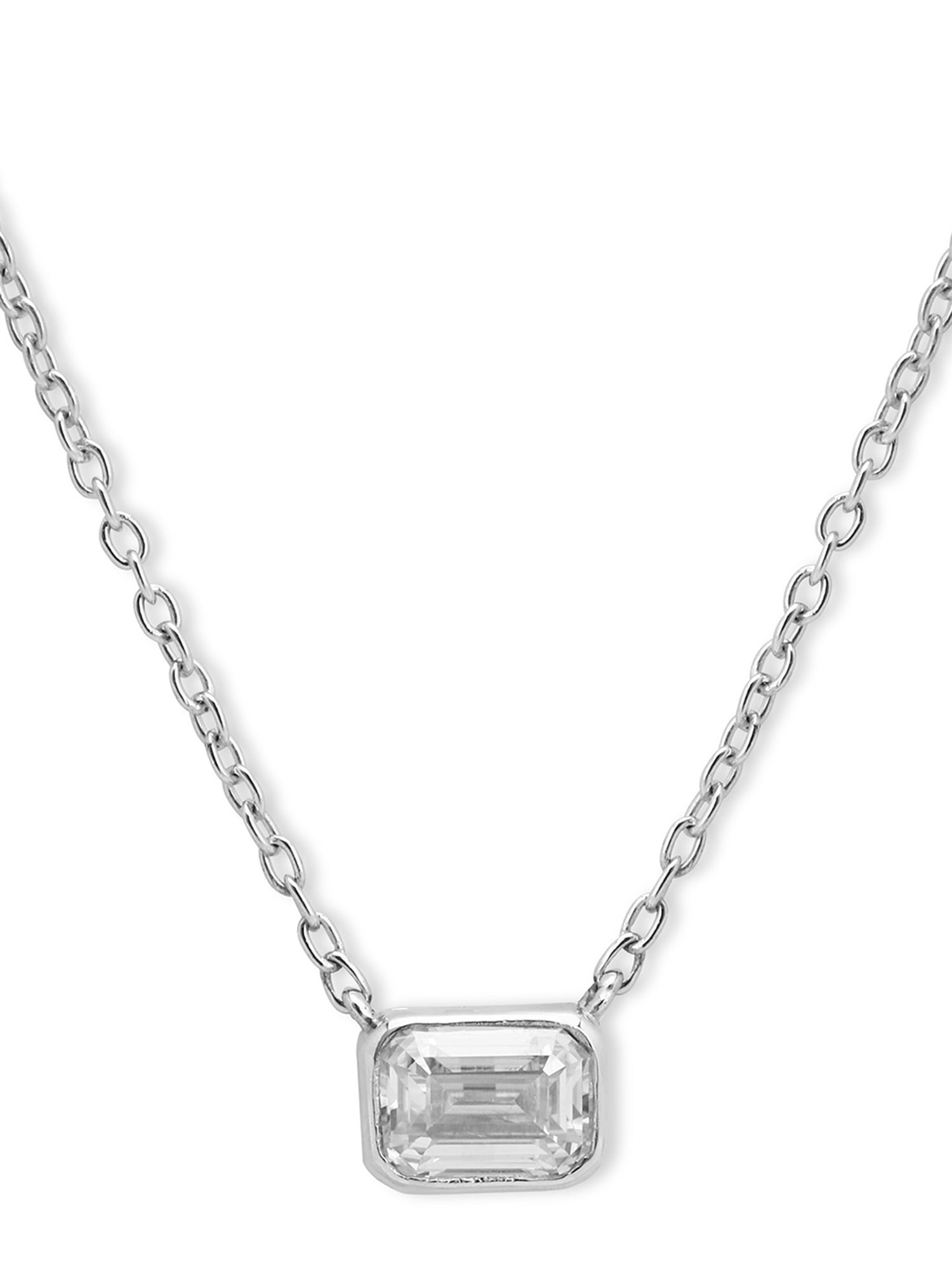 Timeless solitaire pendant with a emerald-cut gemstone in a prong setting.