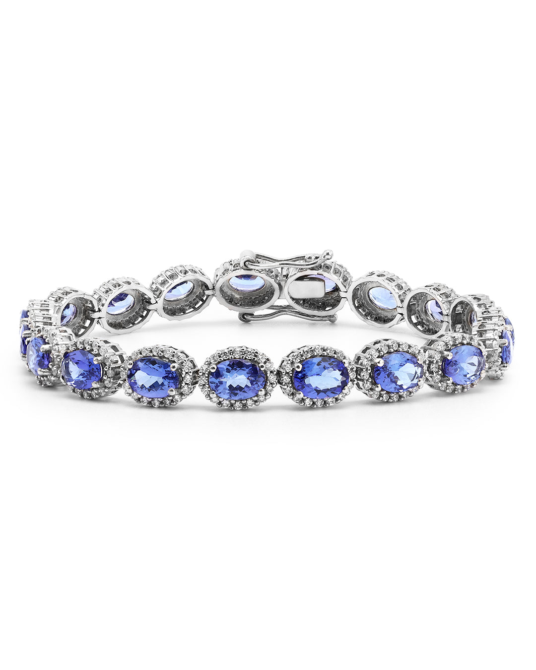 Elegant Halo link bracelet with oval-cut gemstones in fine metal.