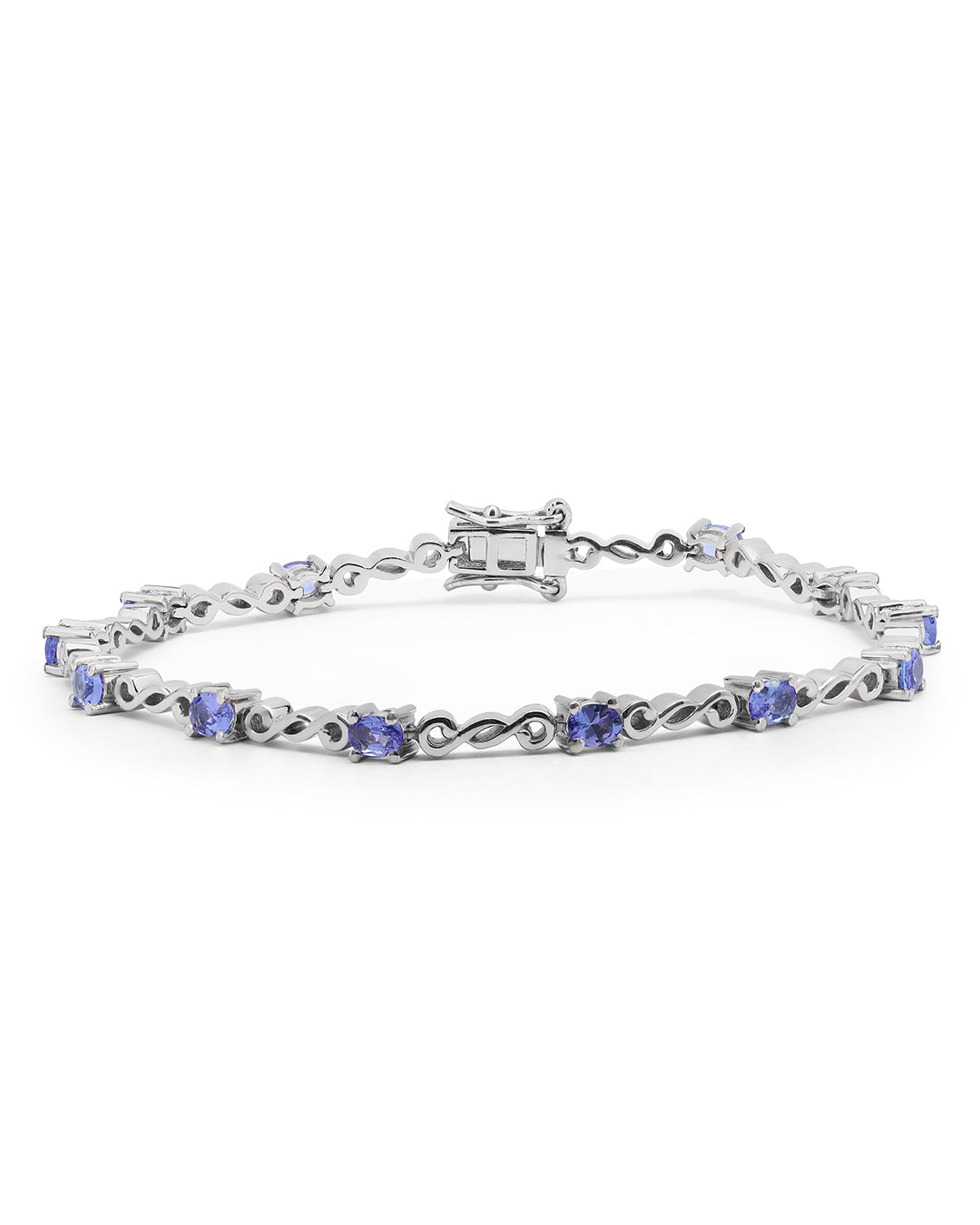 Elegant tennis bracelet with round-cut gemstones in fine metal.