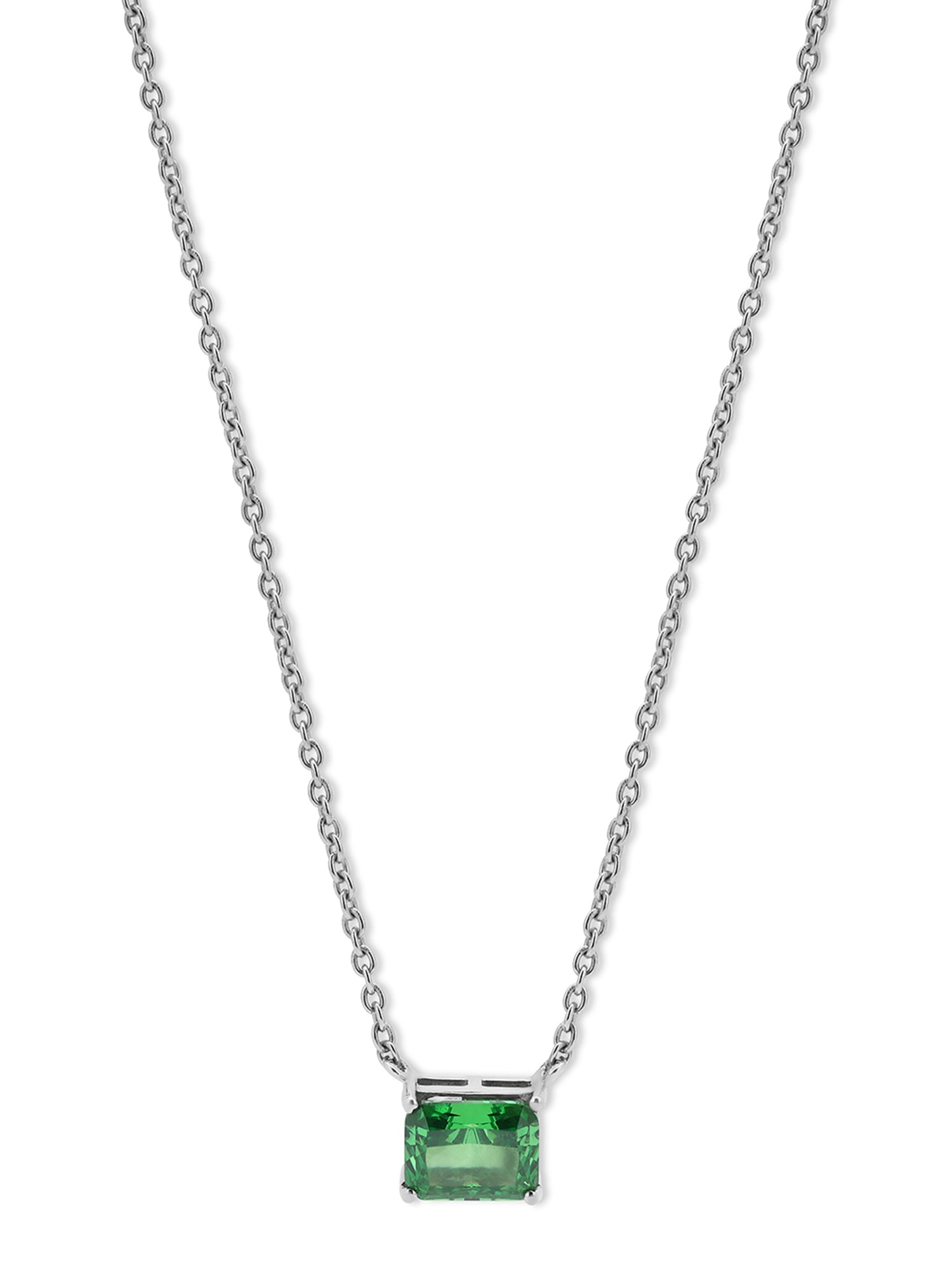 Timeless solitaire pendant with a emerald-cut gemstone in a prong setting.