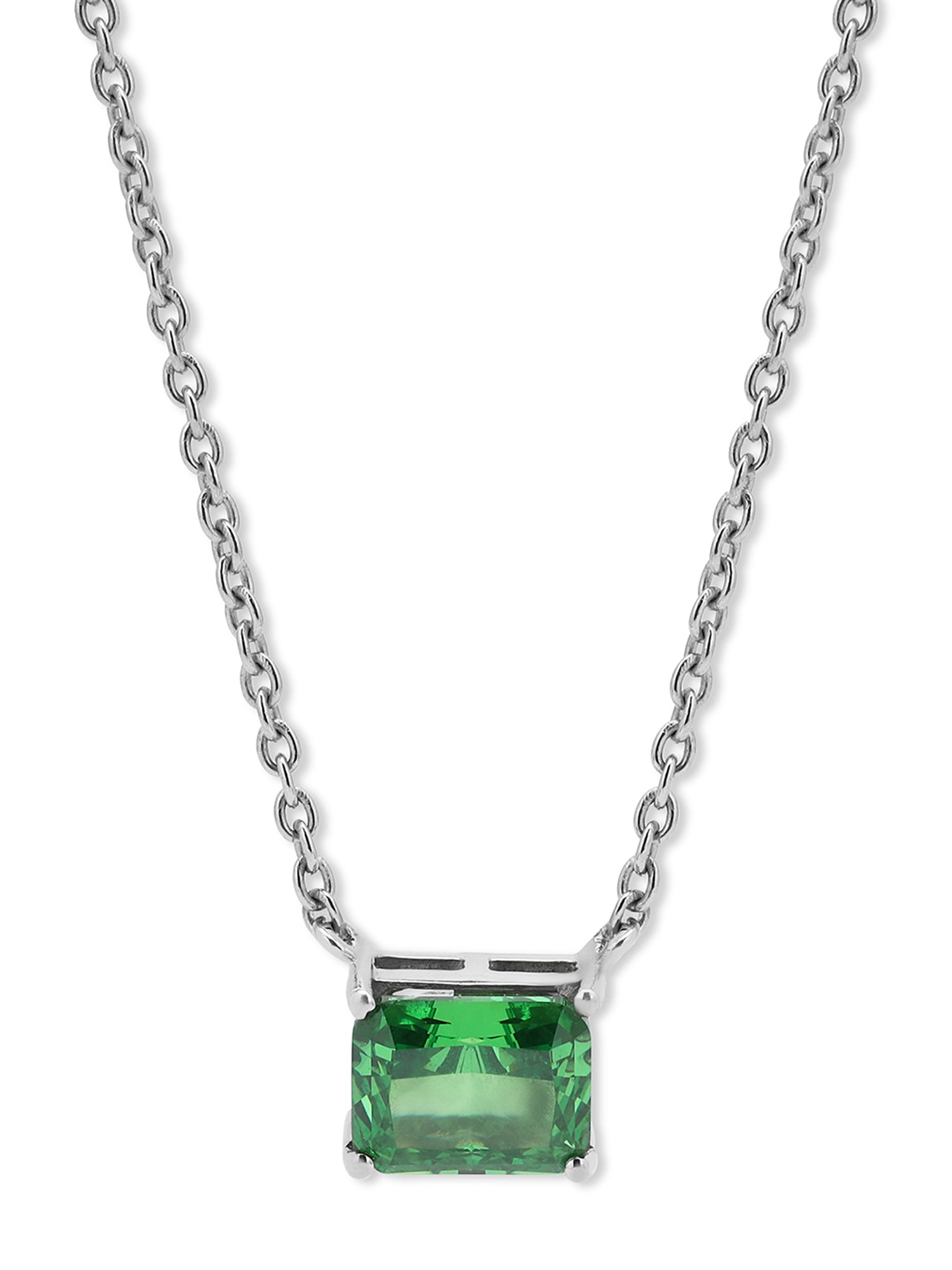 Timeless solitaire pendant with a emerald-cut gemstone in a prong setting.