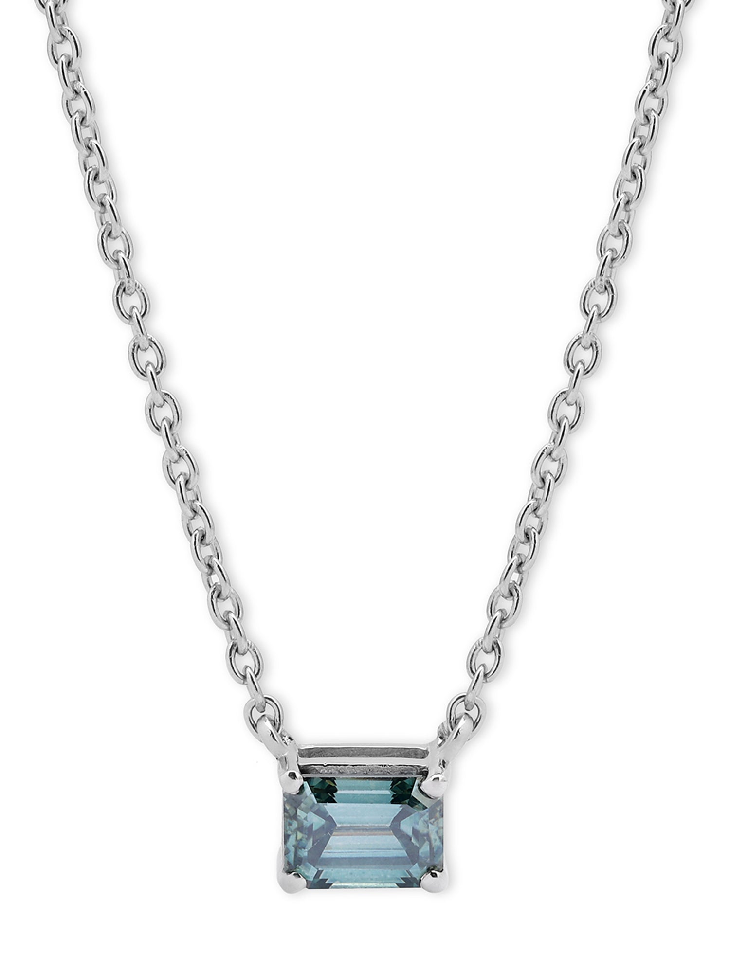 Timeless solitaire pendant with a emerald-cut gemstone in a prong setting.