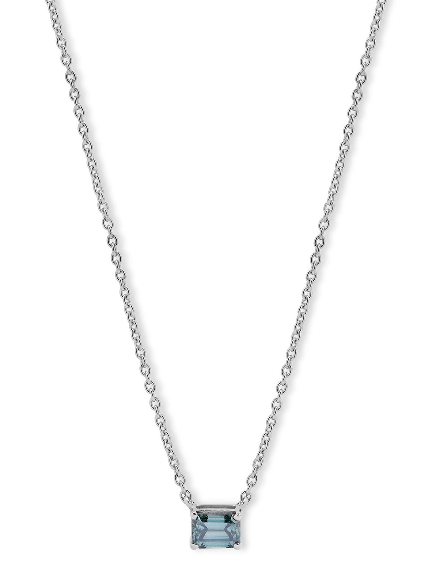 Timeless solitaire pendant with a emerald-cut gemstone in a prong setting.