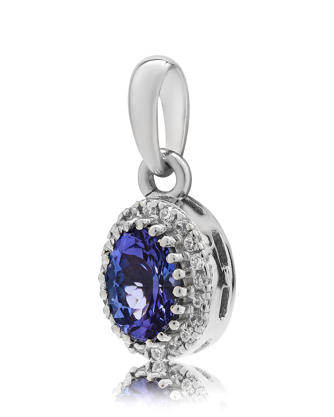 Timeless floral pendant with a oval-cut gemstone in a prong setting.