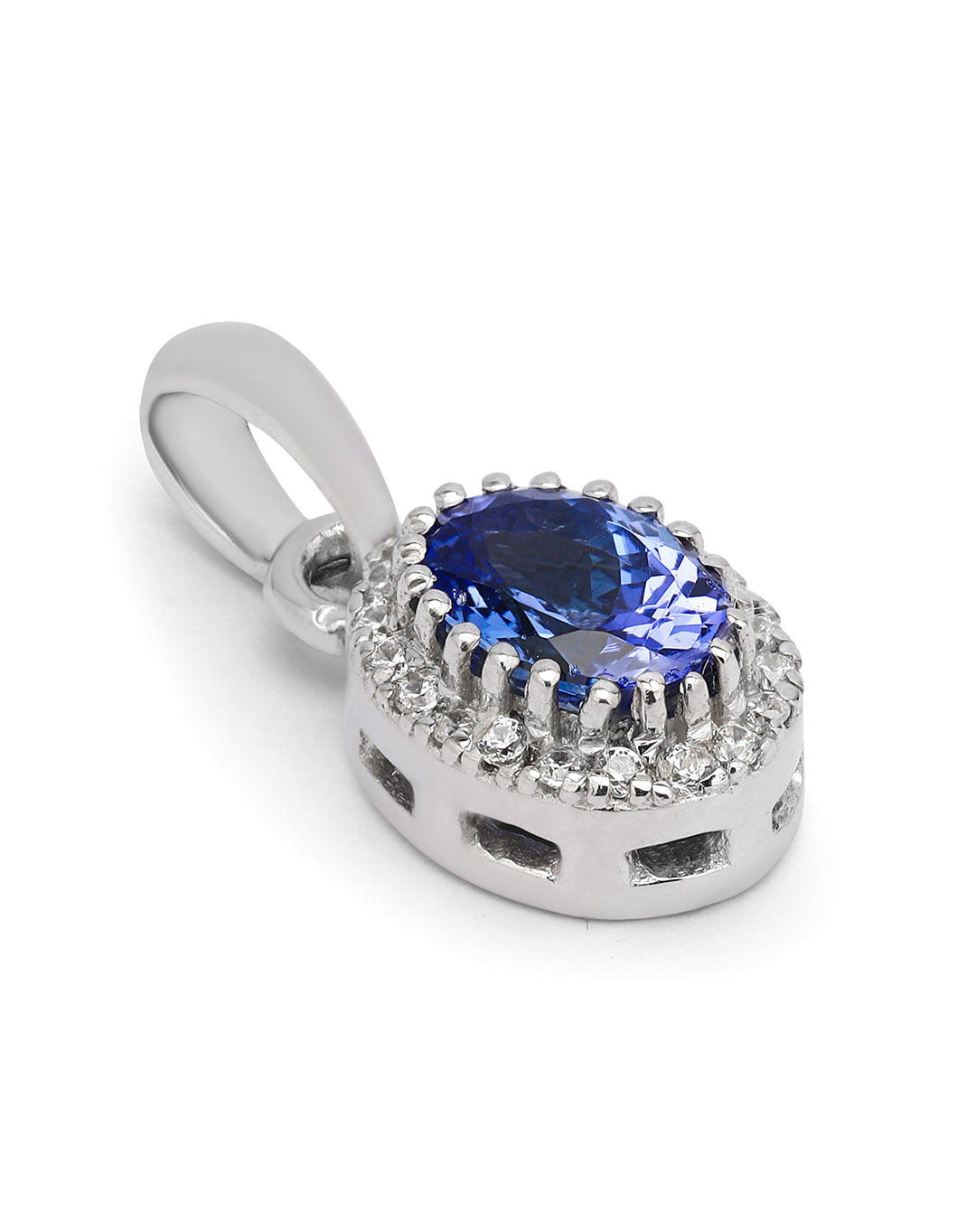 Timeless floral pendant with a oval-cut gemstone in a prong setting.