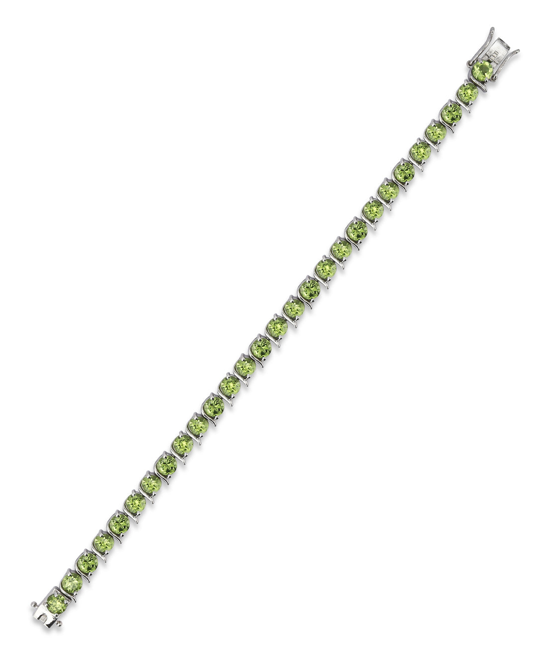 Elegant tennis bracelet with round-cut gemstones in fine metal.