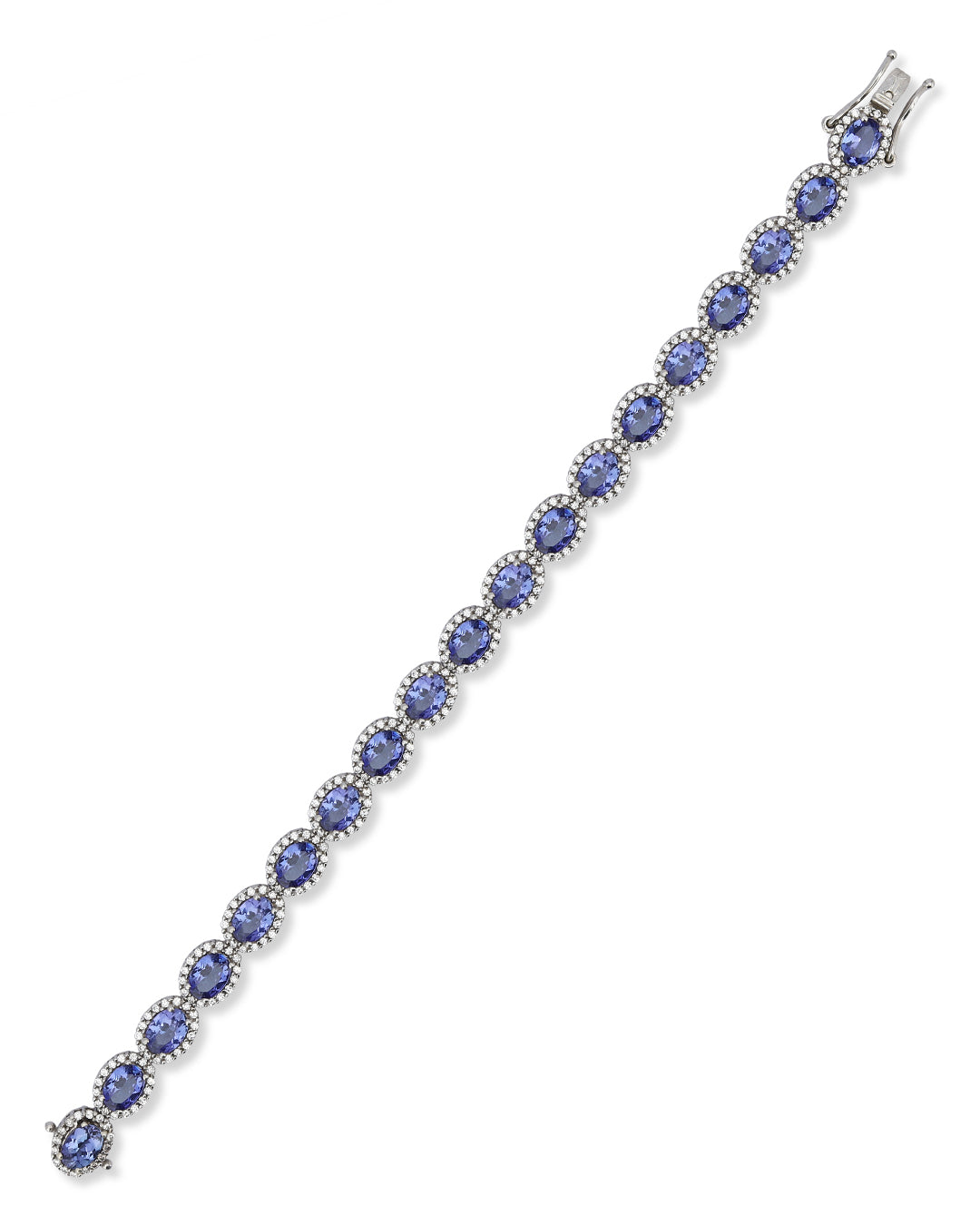 Elegant Halo link bracelet with oval-cut gemstones in fine metal.