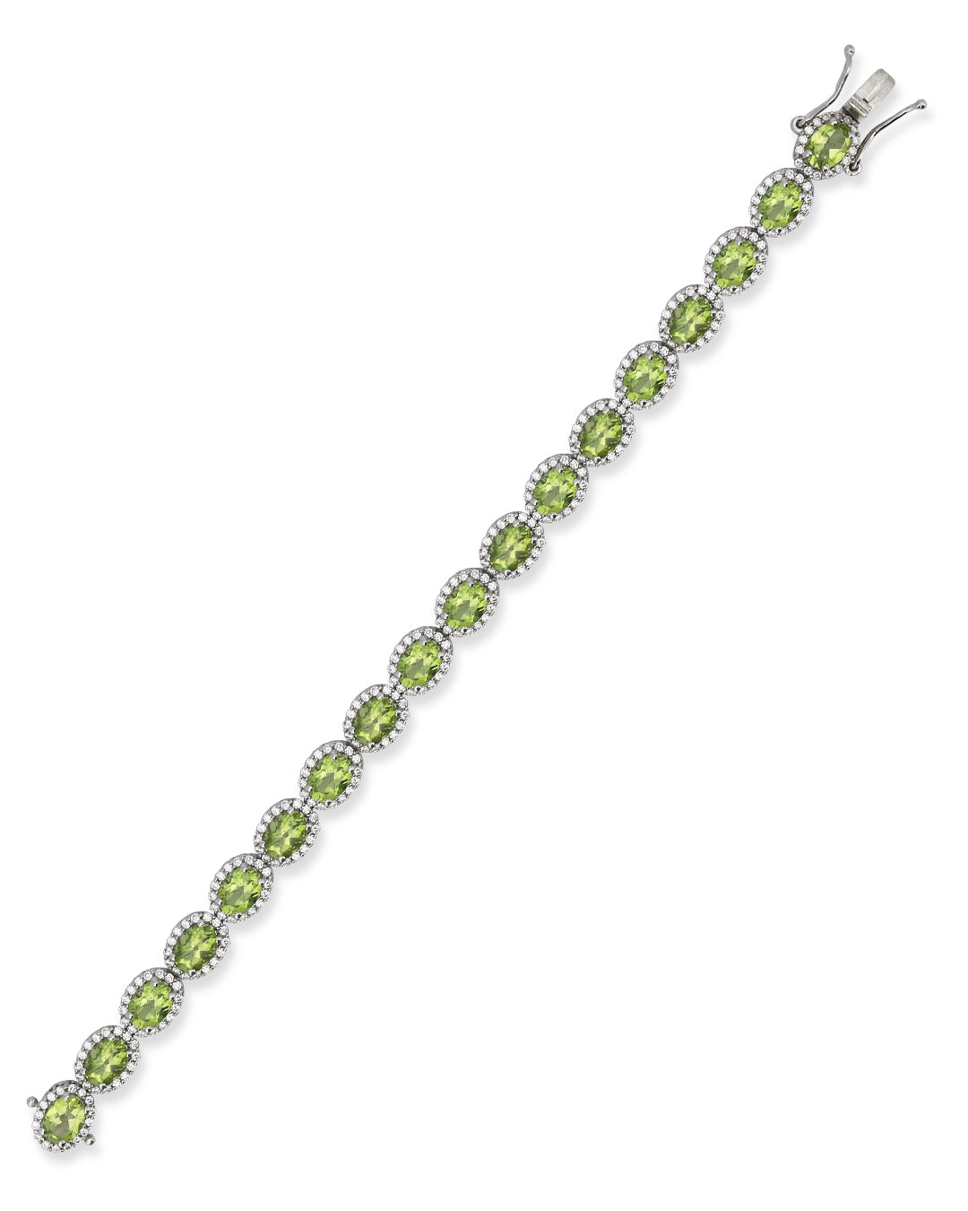 Elegant Halo link bracelet with oval-cut gemstones in fine metal.