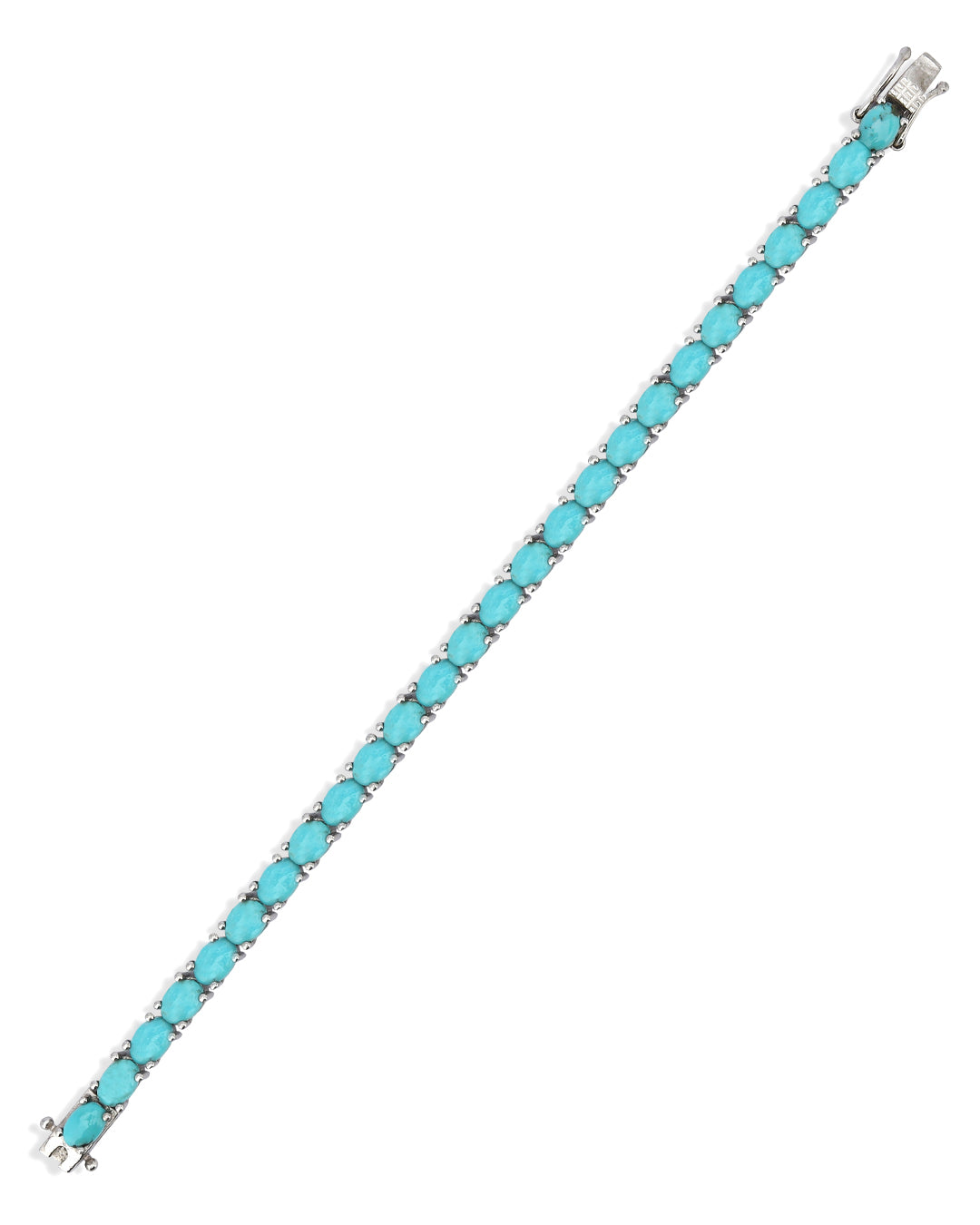 Elegant tennis bracelet with oval-cut gemstones in fine metal.