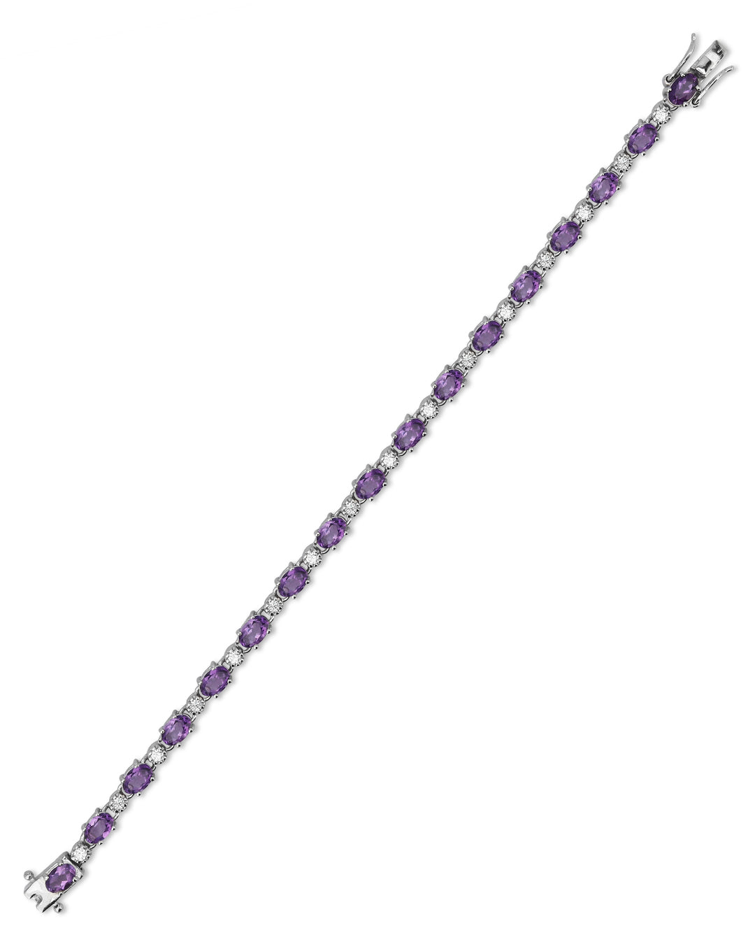 Elegant tennis bracelet with oval-cut gemstones in fine metal.