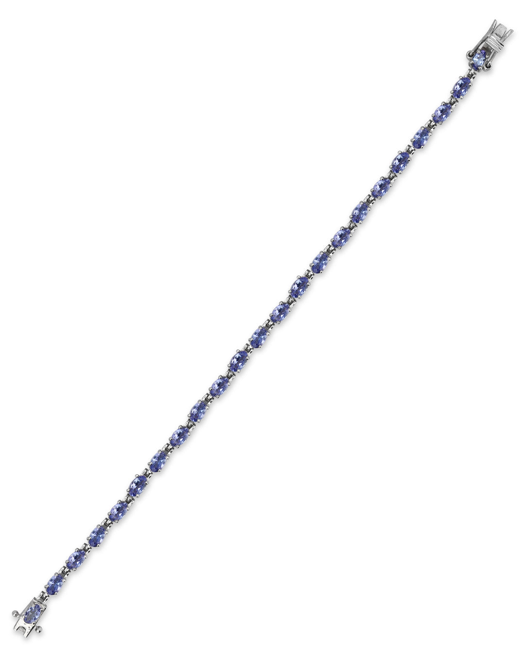 Elegant tennis bracelet with round-cut gemstones in fine metal.