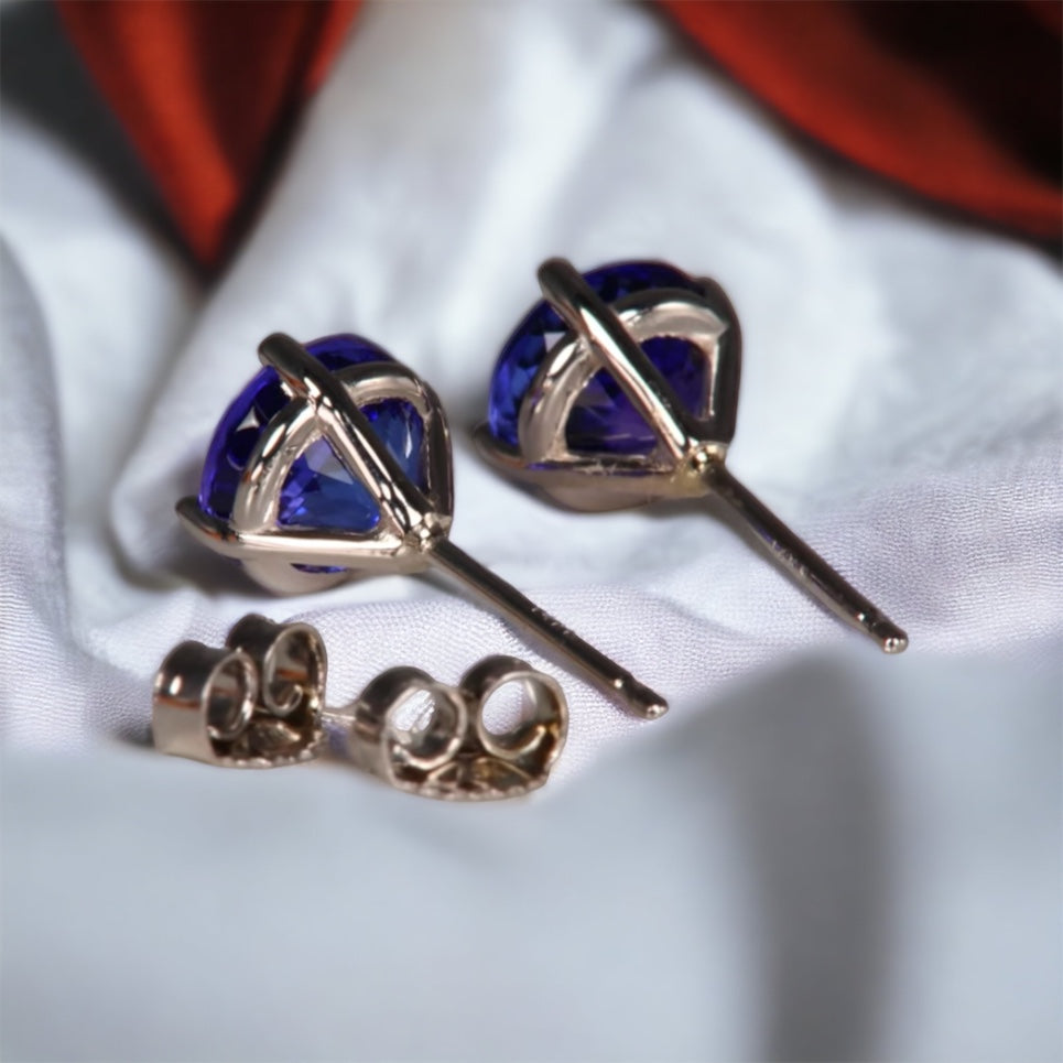 Classic Basket-Set Round Tanzanite Stud Earrings, A Touch of Luxury