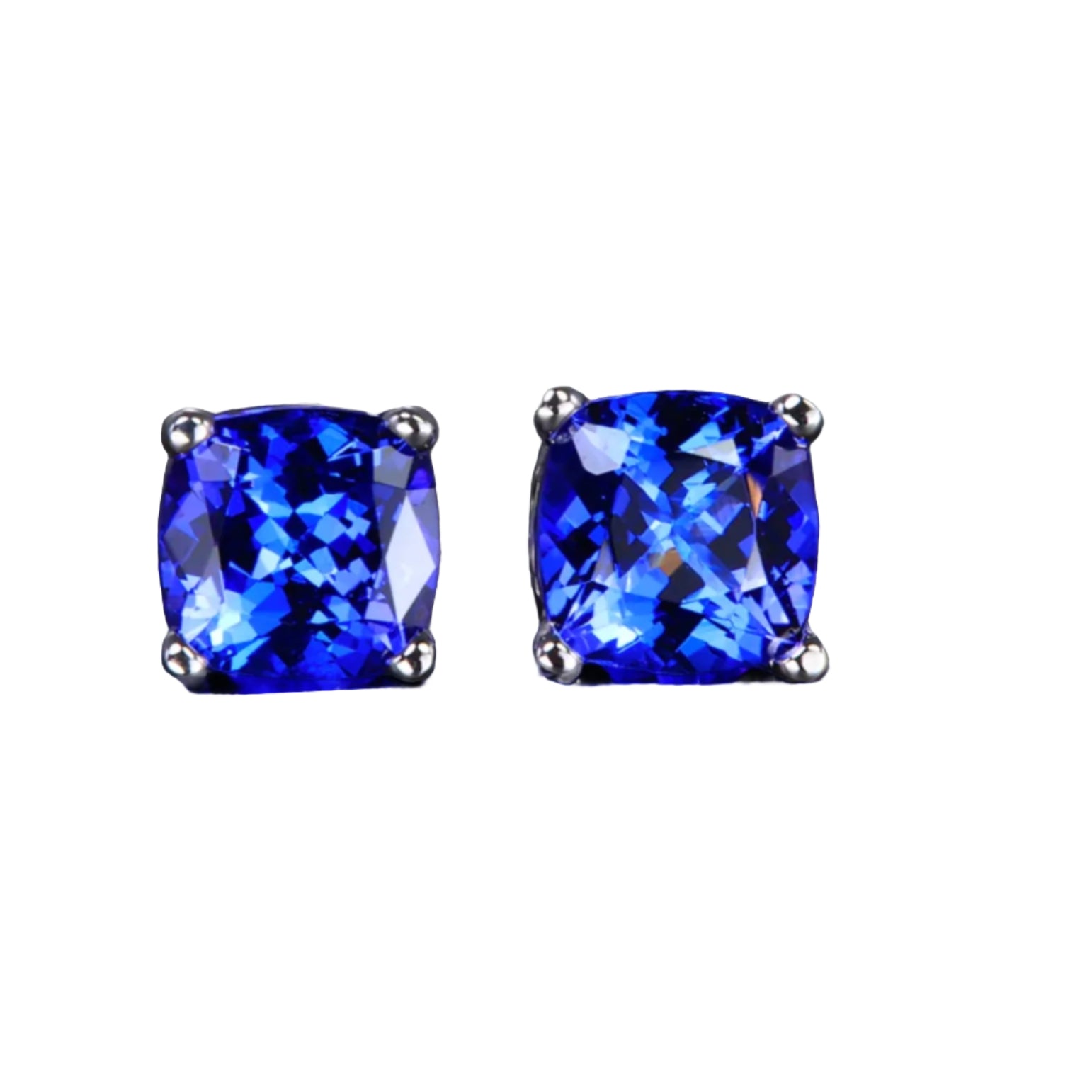 Elegant AAAA Cushion Cut Tanzanite Solitaire Stud Earrings, Perfect for Everyday Luxury