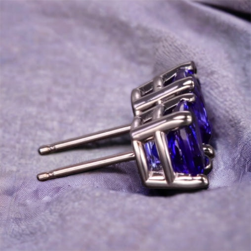 Exquisite Cushion Cut Tanzanite Solitaire Studs in AAAA Quality, Ideal for Elegant Occasions