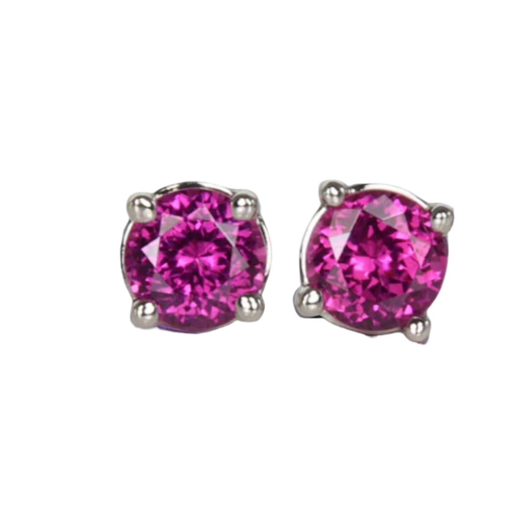Minimal Round Rhodolite Stud Earrings
