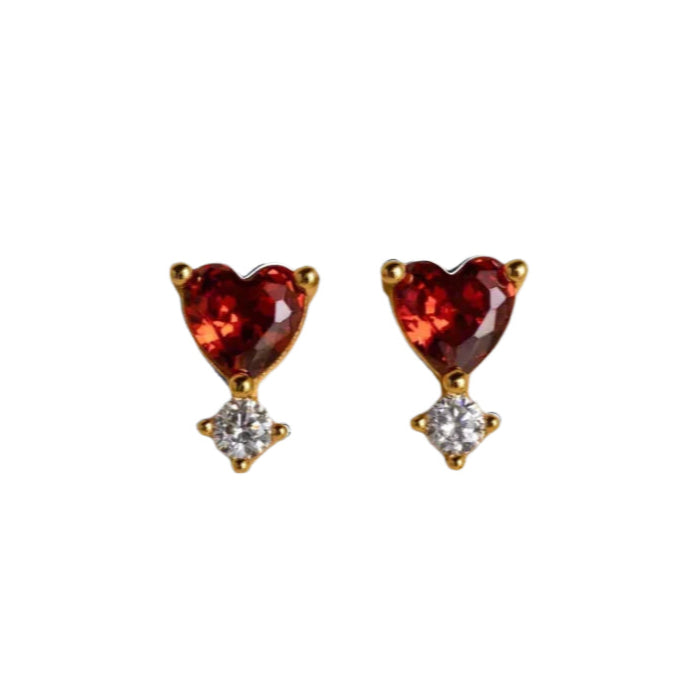 Stoned Heart Garnet Studs With Accent