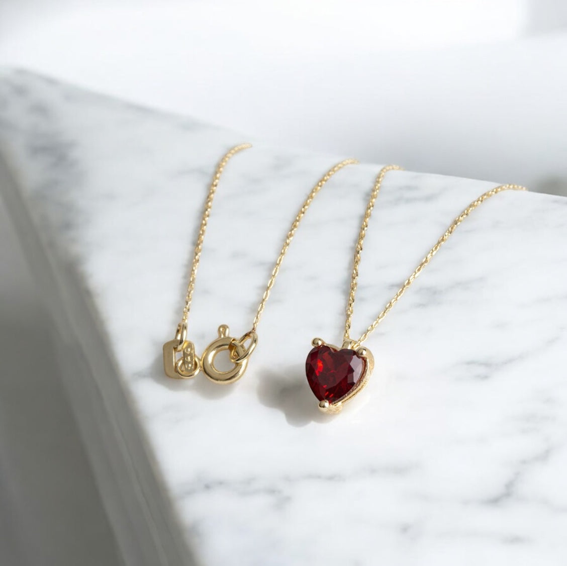 Stoned Red Garnet Heart Pendant