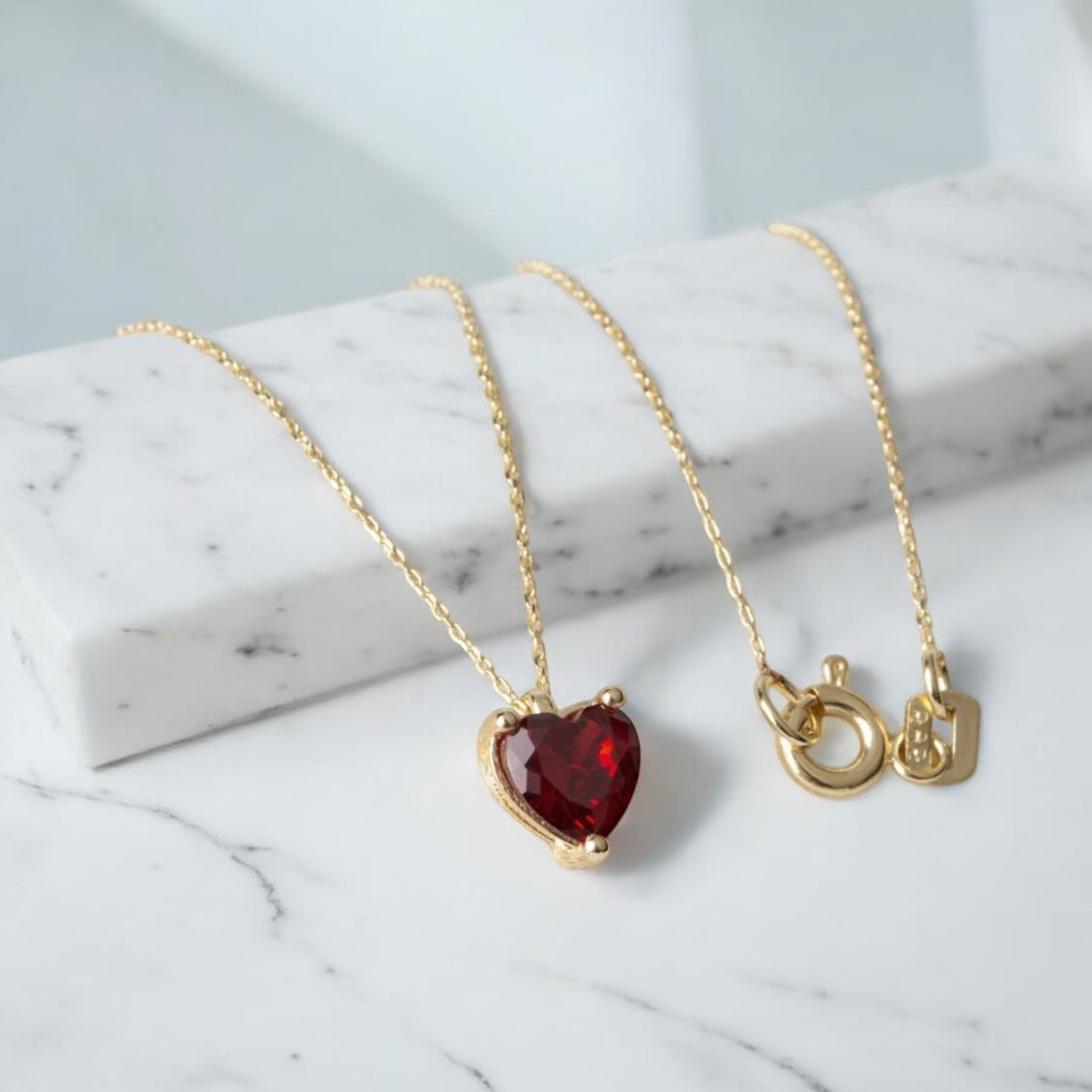 Stoned Red Garnet Heart Pendant